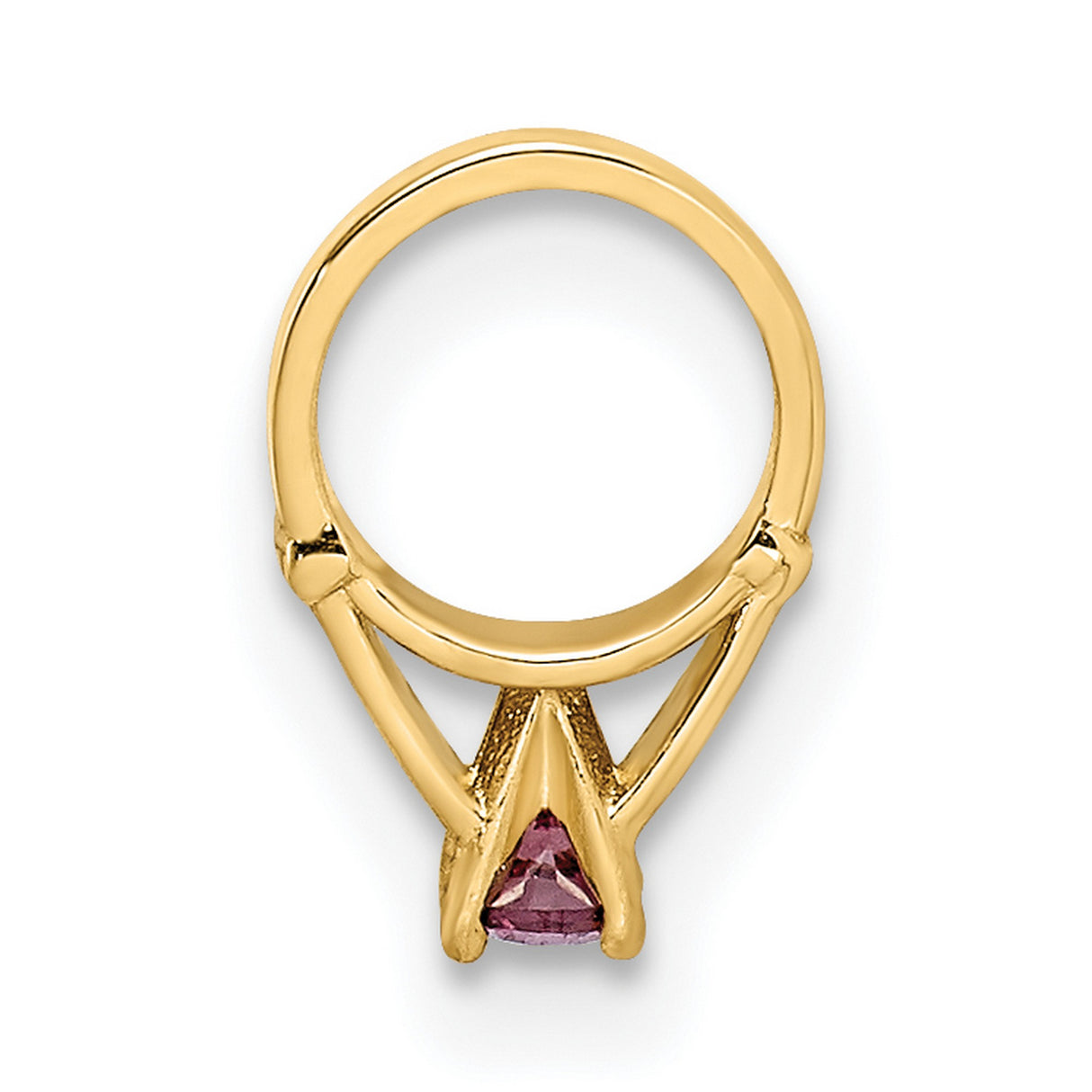 3-D Ring with Light Purple CZ Charm Pendant in Real 14k Yellow Gold