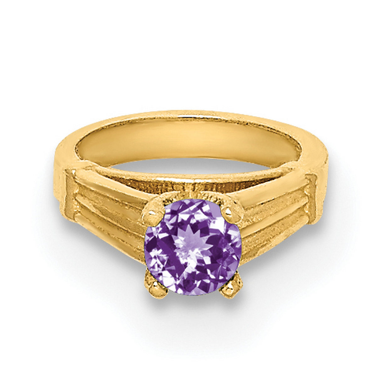 3-D Ring with Light Purple CZ Charm Pendant in Real 14k Yellow Gold
