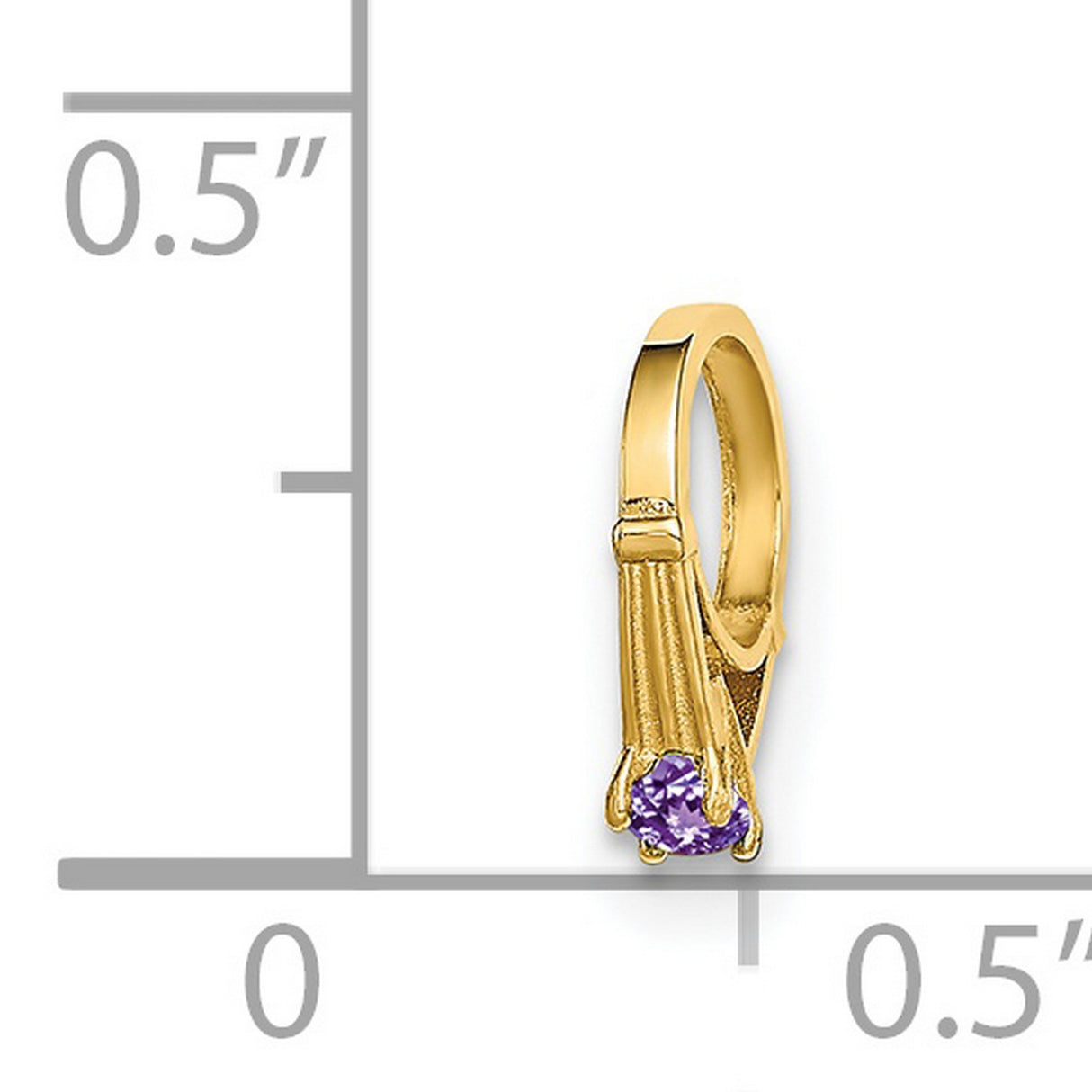 3-D Ring with Light Purple CZ Charm Pendant in Real 14k Yellow Gold