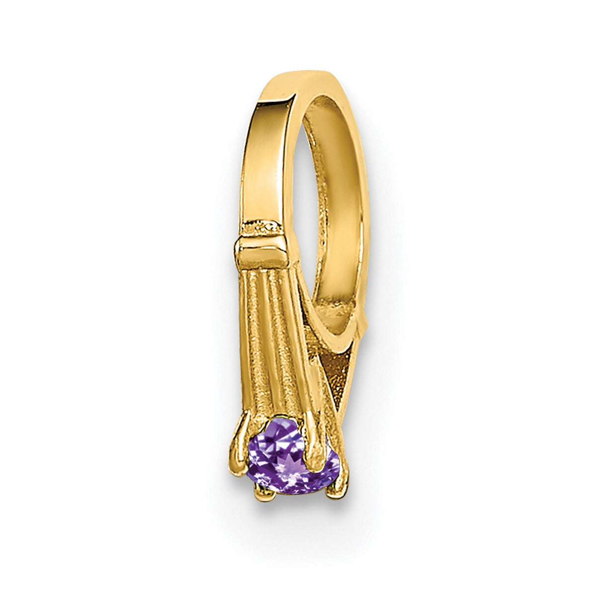 3-D Ring with Light Purple CZ Charm Pendant in Real 14k Yellow Gold