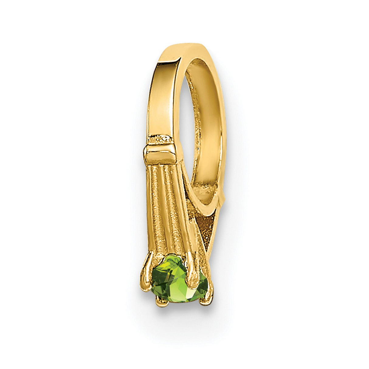 14k Yellow Gold Claddagh Pendant with Green Glass Gemstone, Irish Heart Crown Design