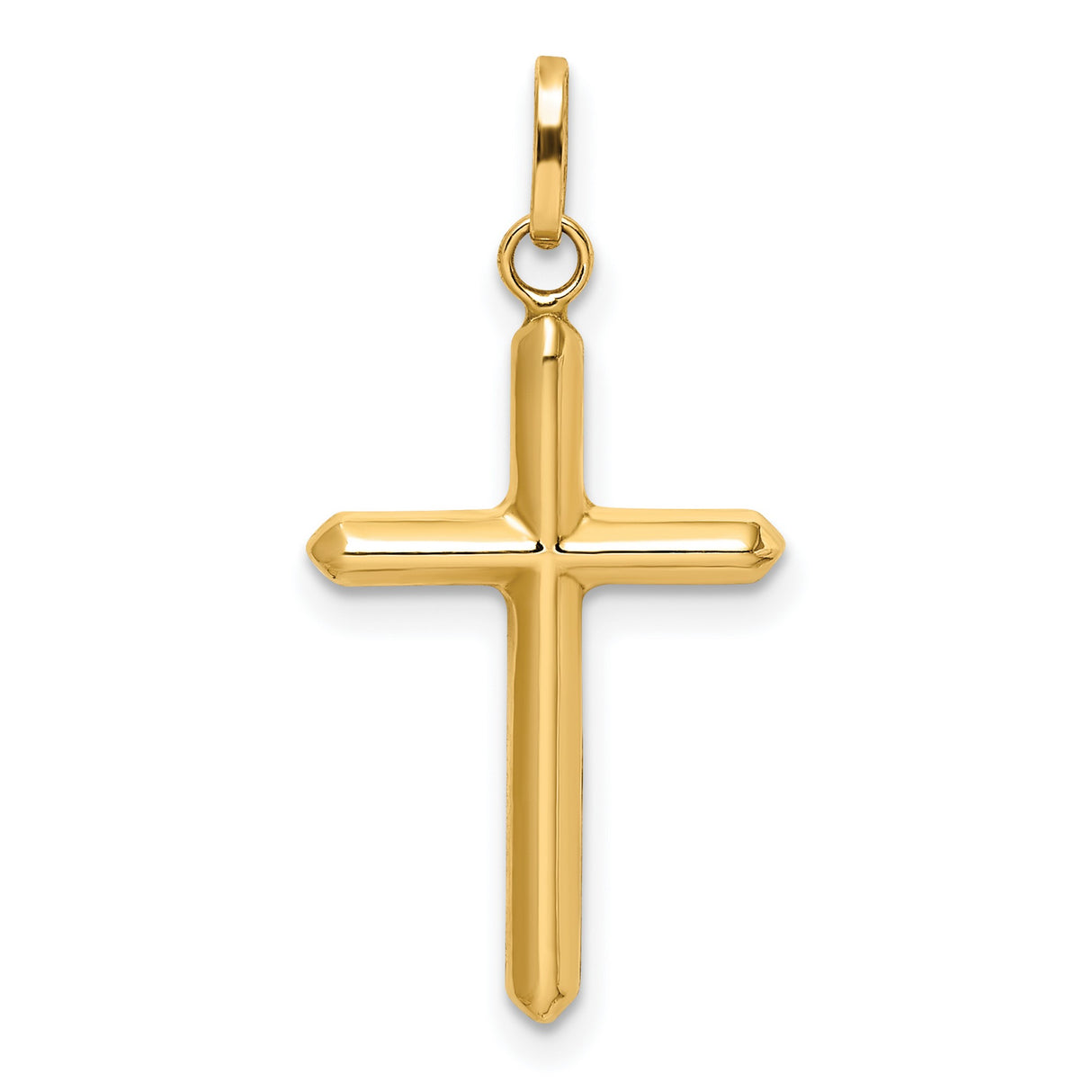 14k Yellow Gold Cross Pendant, Smooth Finish Religious Charm for Men and Women