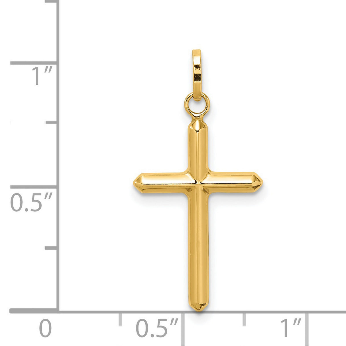 14k Yellow Gold Cross Pendant, Smooth Finish Religious Charm for Men and Women