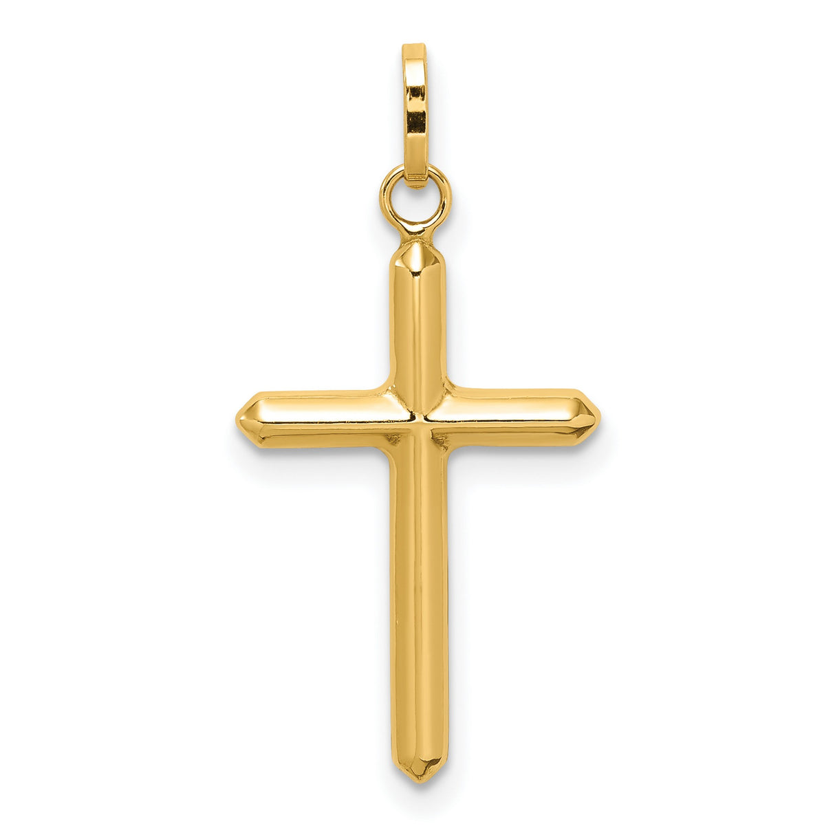 14k Yellow Gold Cross Pendant, Smooth Finish Religious Charm for Men and Women