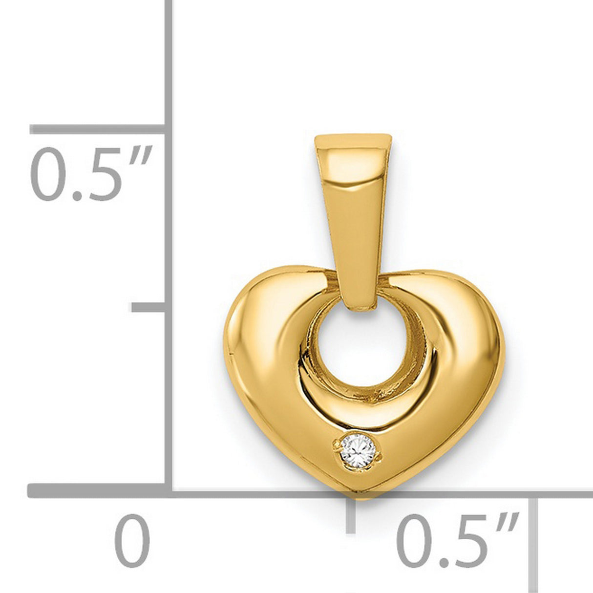 14k Yellow Gold Heart Pendant with Cubic Zirconia, Dainty Romantic Design for Women