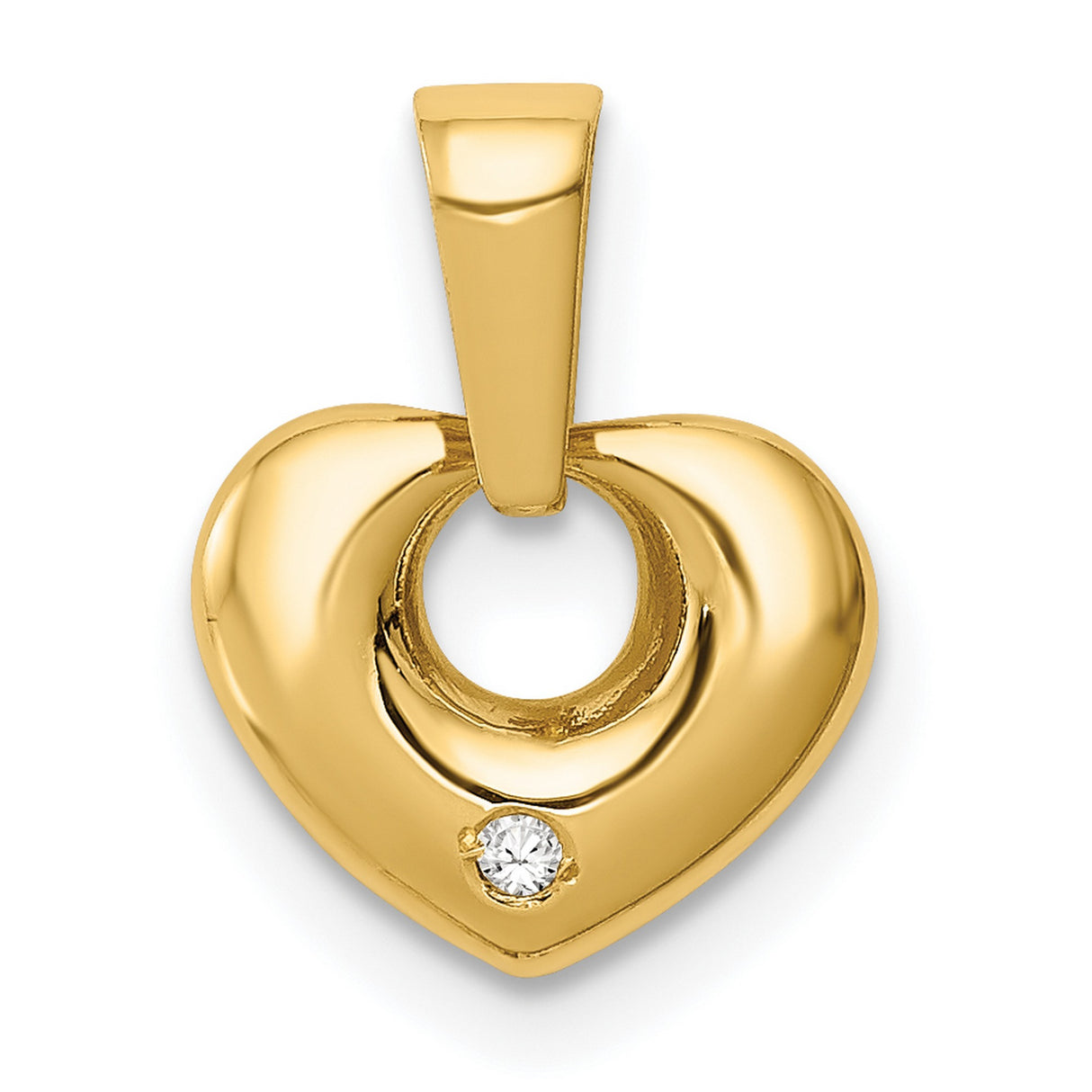 14k Yellow Gold Heart Pendant with Cubic Zirconia, Dainty Romantic Design for Women