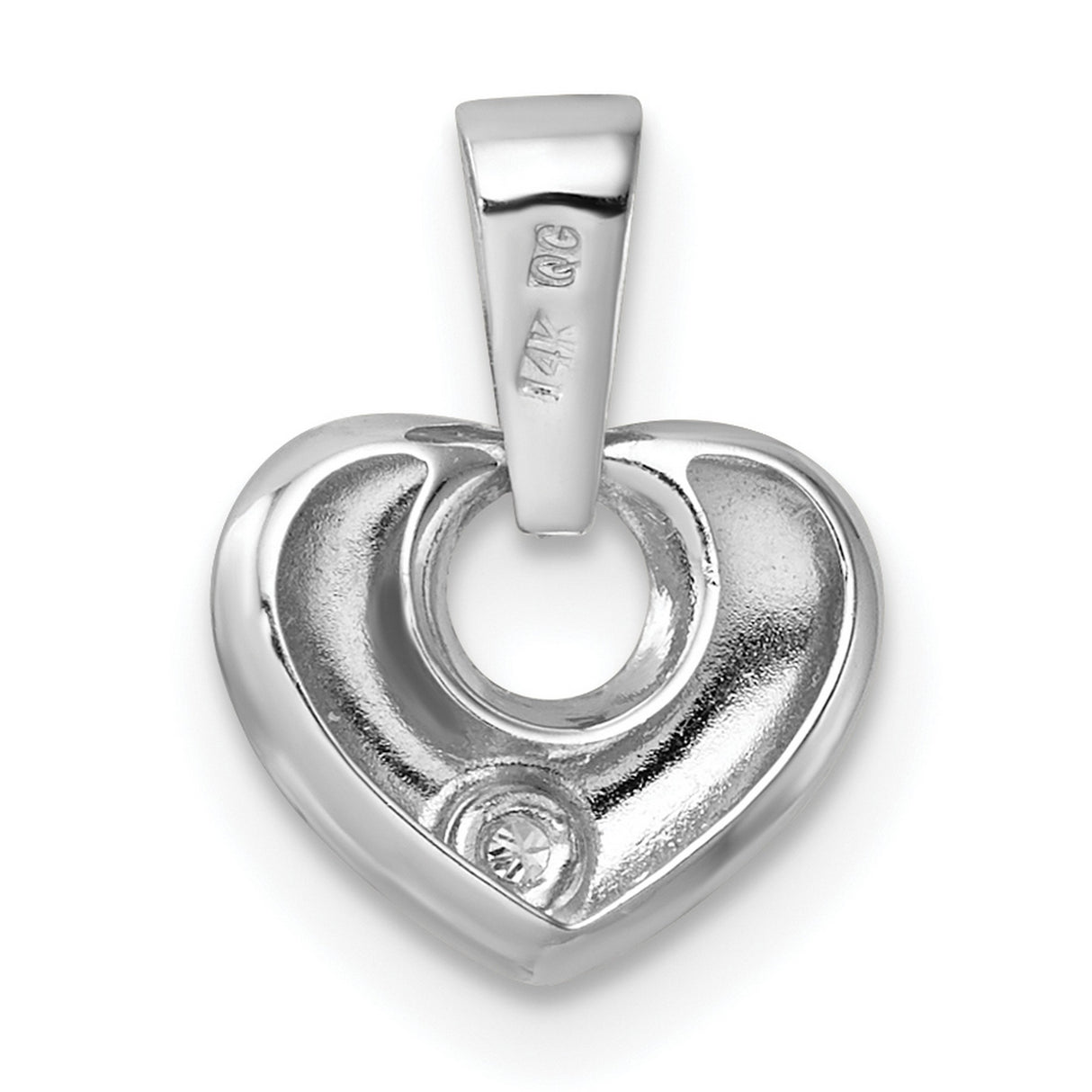 14k White Gold Heart Pendant with Cubic Zirconia, Polished Modern Style Charm for Women