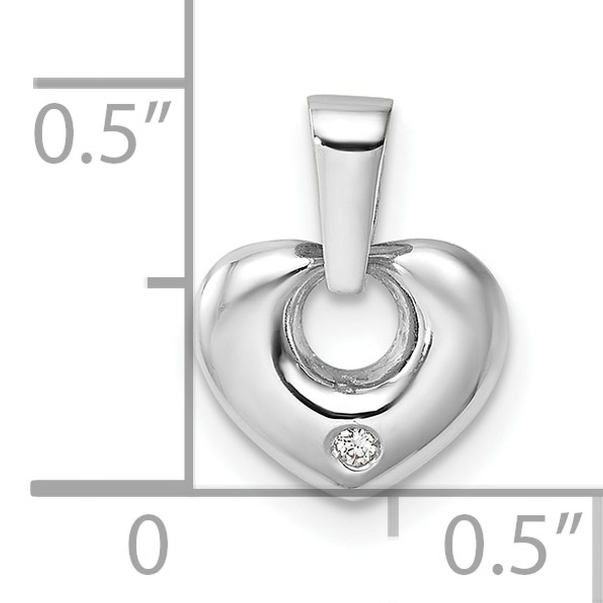 14k White Gold Heart Pendant with Cubic Zirconia, Polished Modern Style Charm for Women