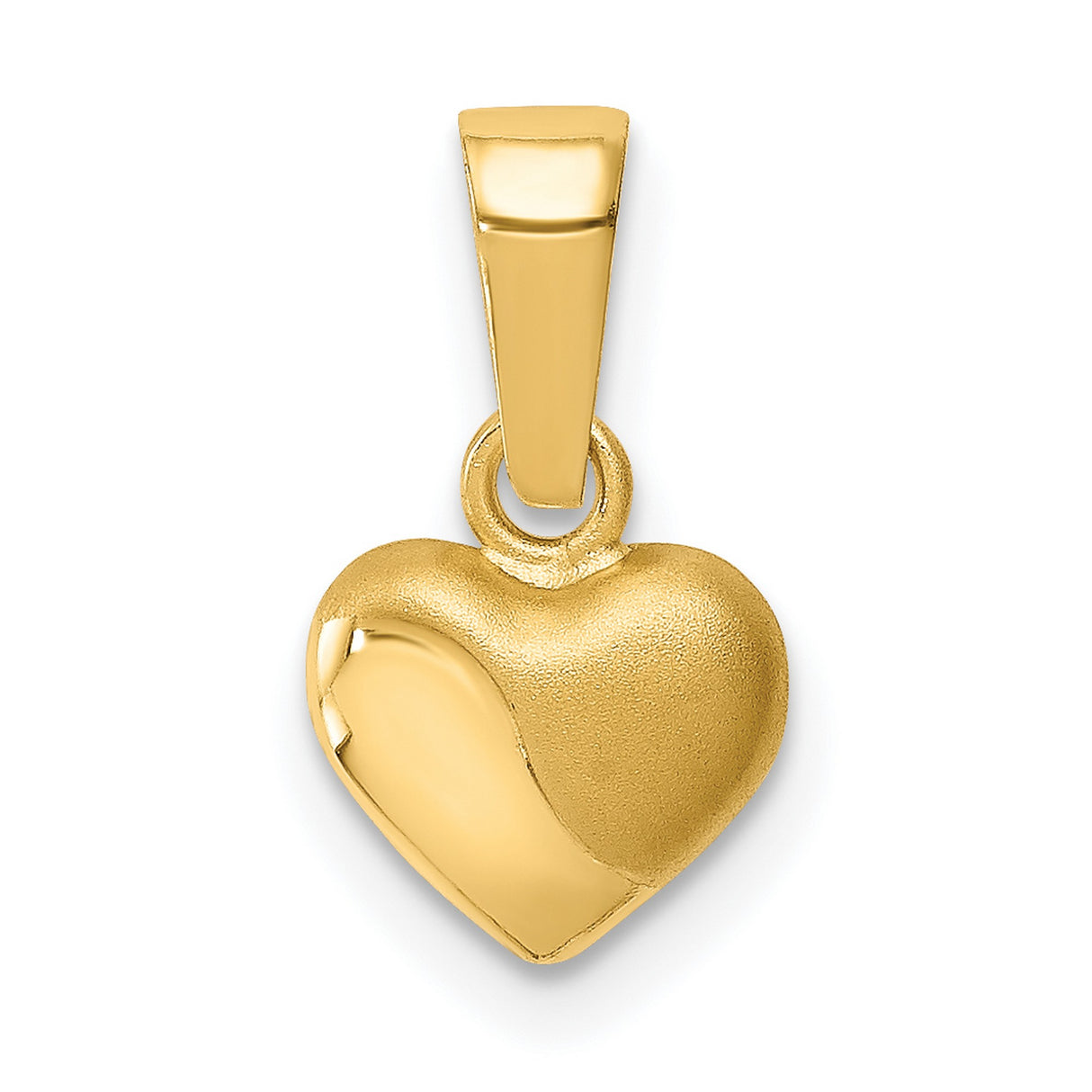 14k Yellow Gold Heart Pendant with Brushed and Polished Dual Finish Design