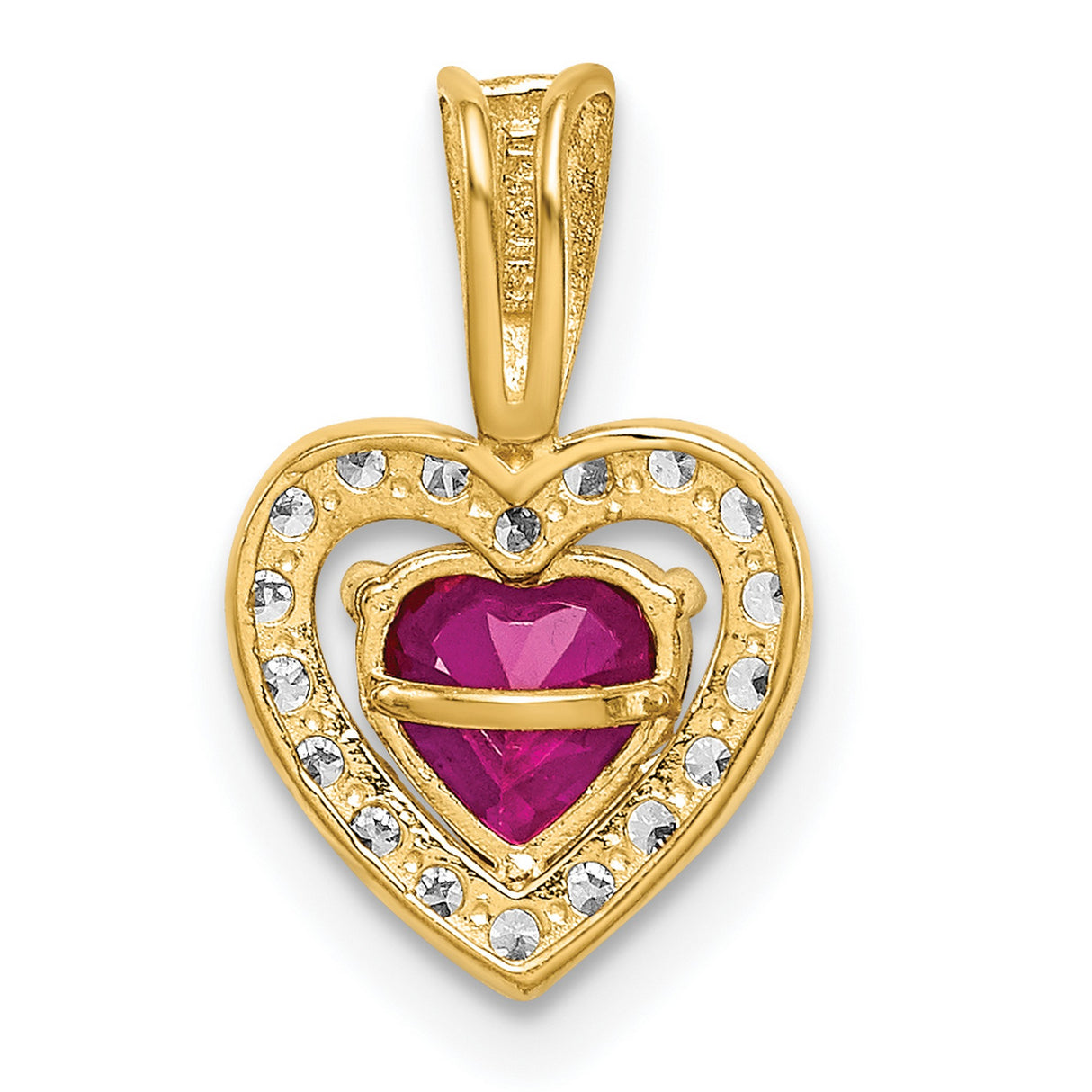 14k Yellow Gold Heart Pendant with Pink and Clear Cubic Zirconia, Romantic Jewelry for Women