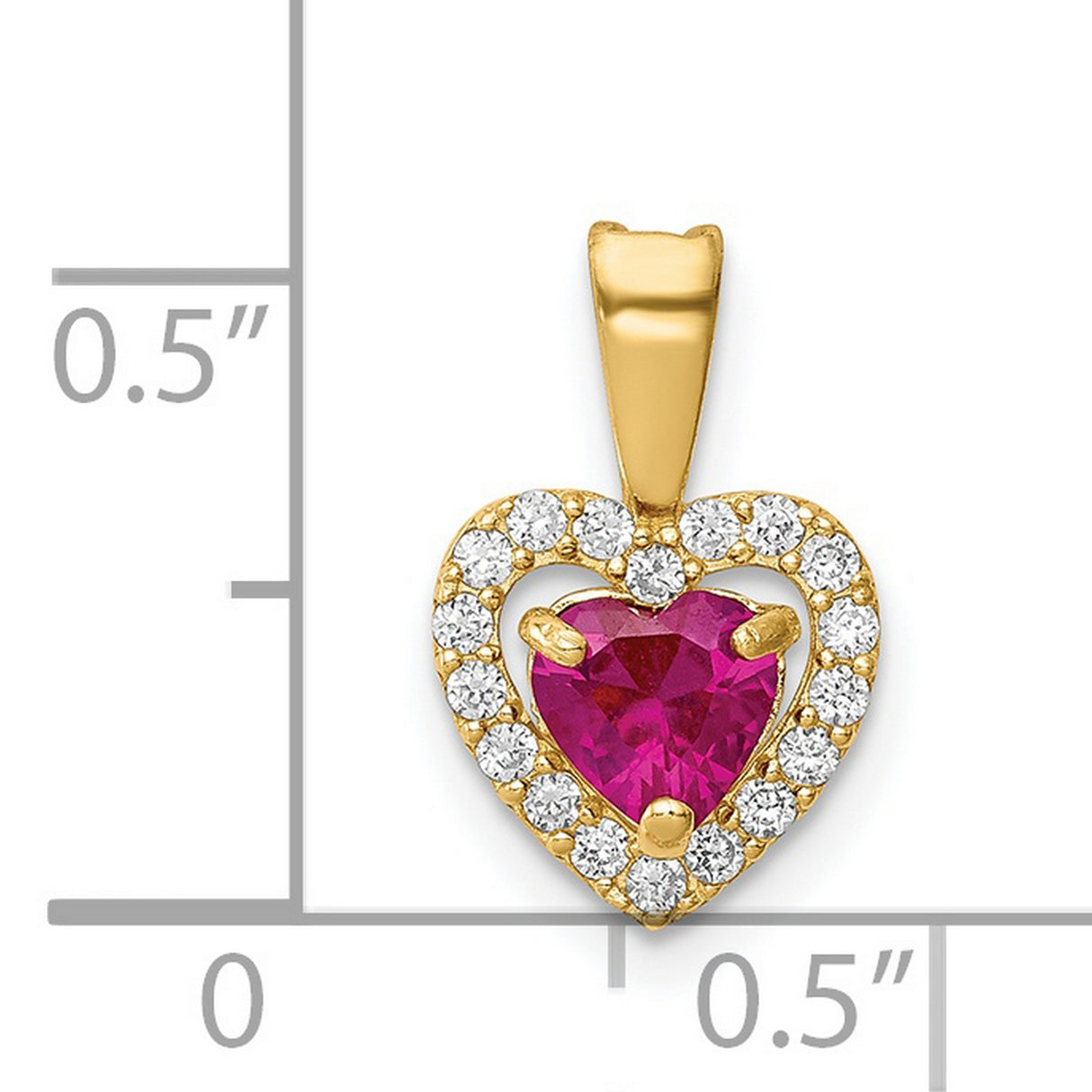 14k Yellow Gold Heart Pendant with Pink and Clear Cubic Zirconia, Romantic Jewelry for Women