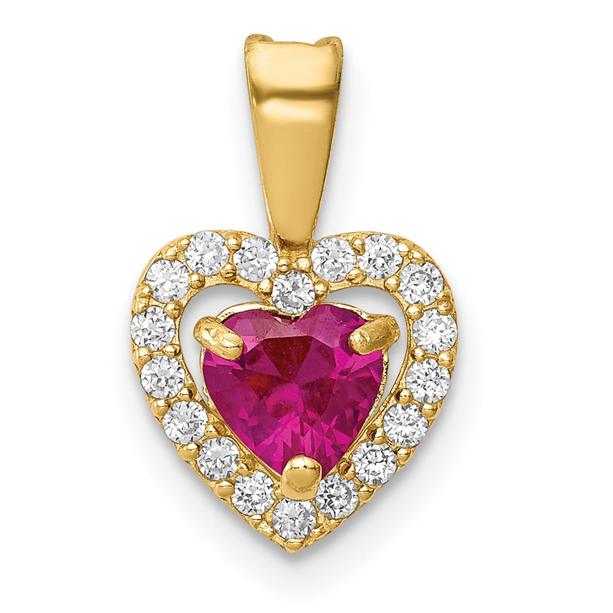 14k Yellow Gold Heart Pendant with Pink and Clear Cubic Zirconia, Romantic Jewelry for Women