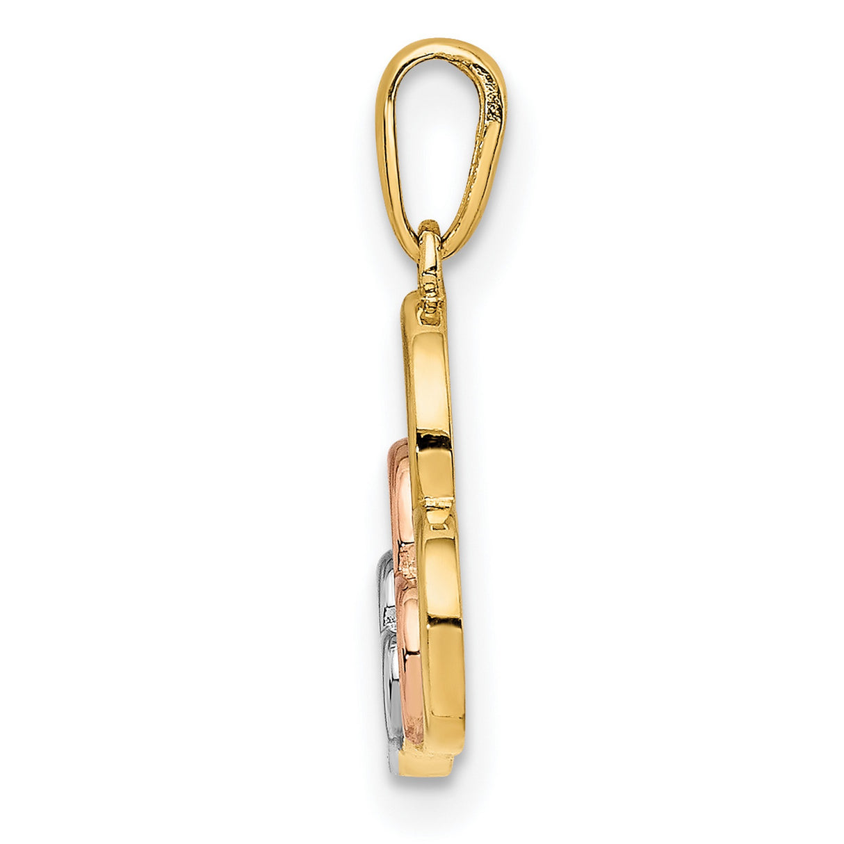 14k Tri Color Gold Pendant with Interlocking Hearts, Layered Heart Charm for Women