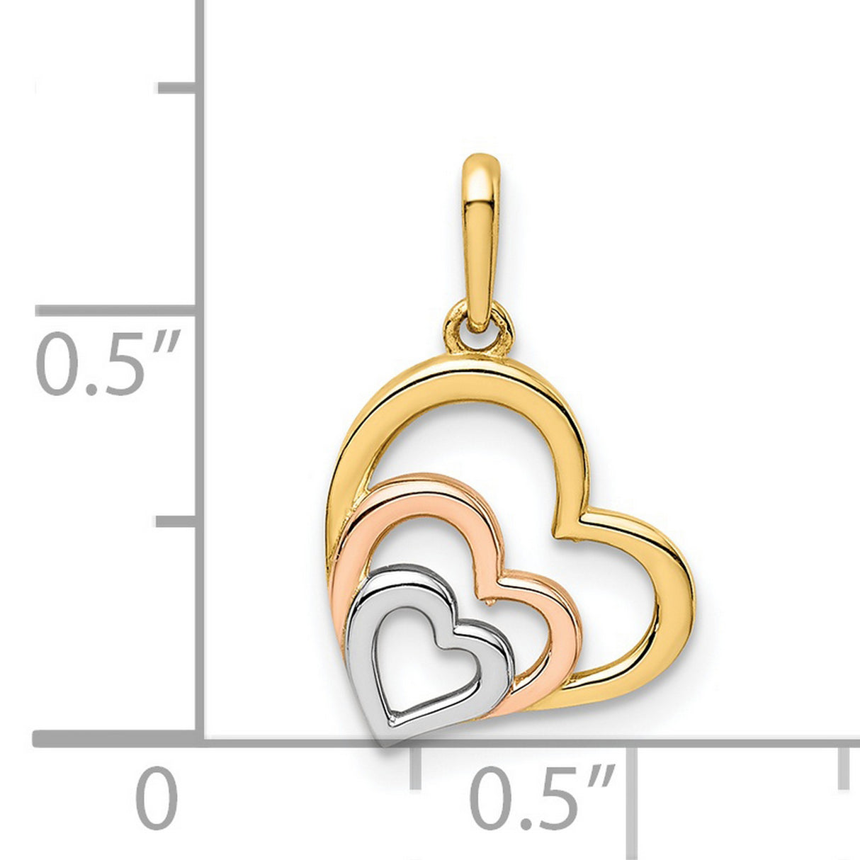 14k Tri Color Gold Pendant with Interlocking Hearts, Layered Heart Charm for Women