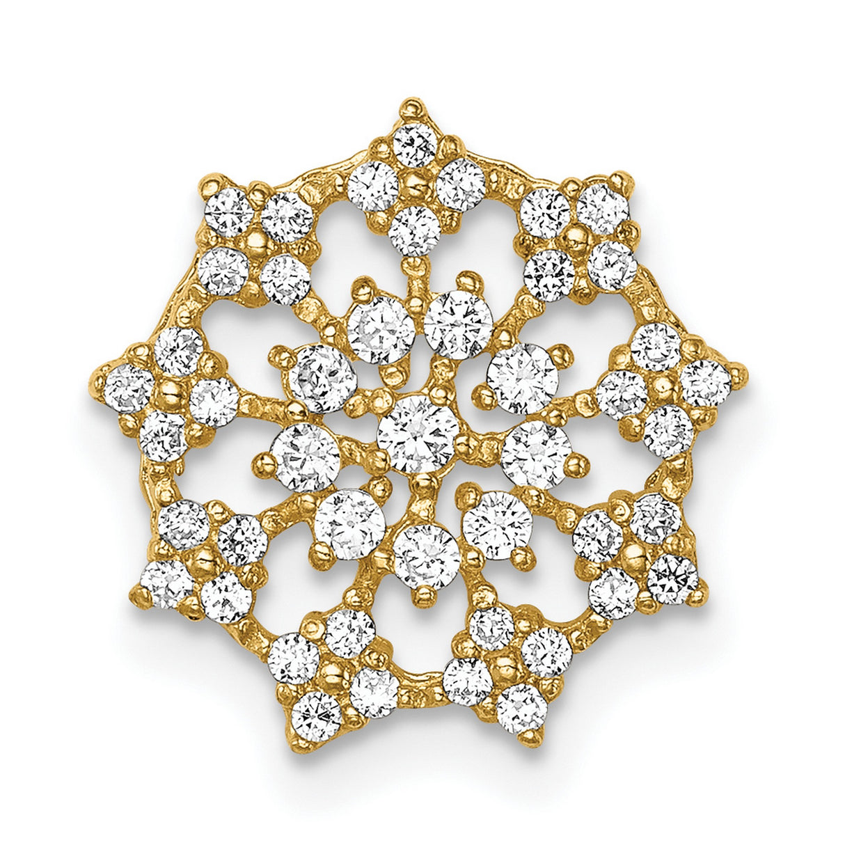 14k Yellow Gold Snowflake Pendant with Cubic Zirconia, Floral Burst, Nature-Inspired Jewelry