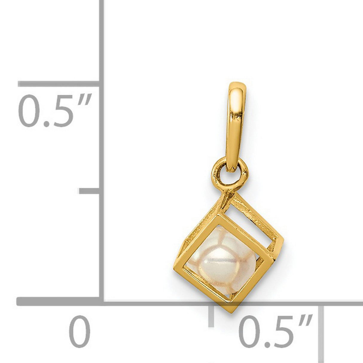 14k Yellow Gold Pendant with White Pearl, Open Cube Design, Minimalist Geometric Style