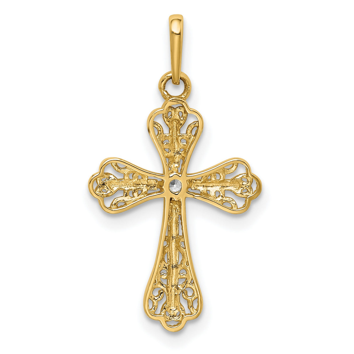 14k Multi-Tone Gold Cross Pendant with Cubic Zirconia, Filigree Design, Christian Jewelry for Women
