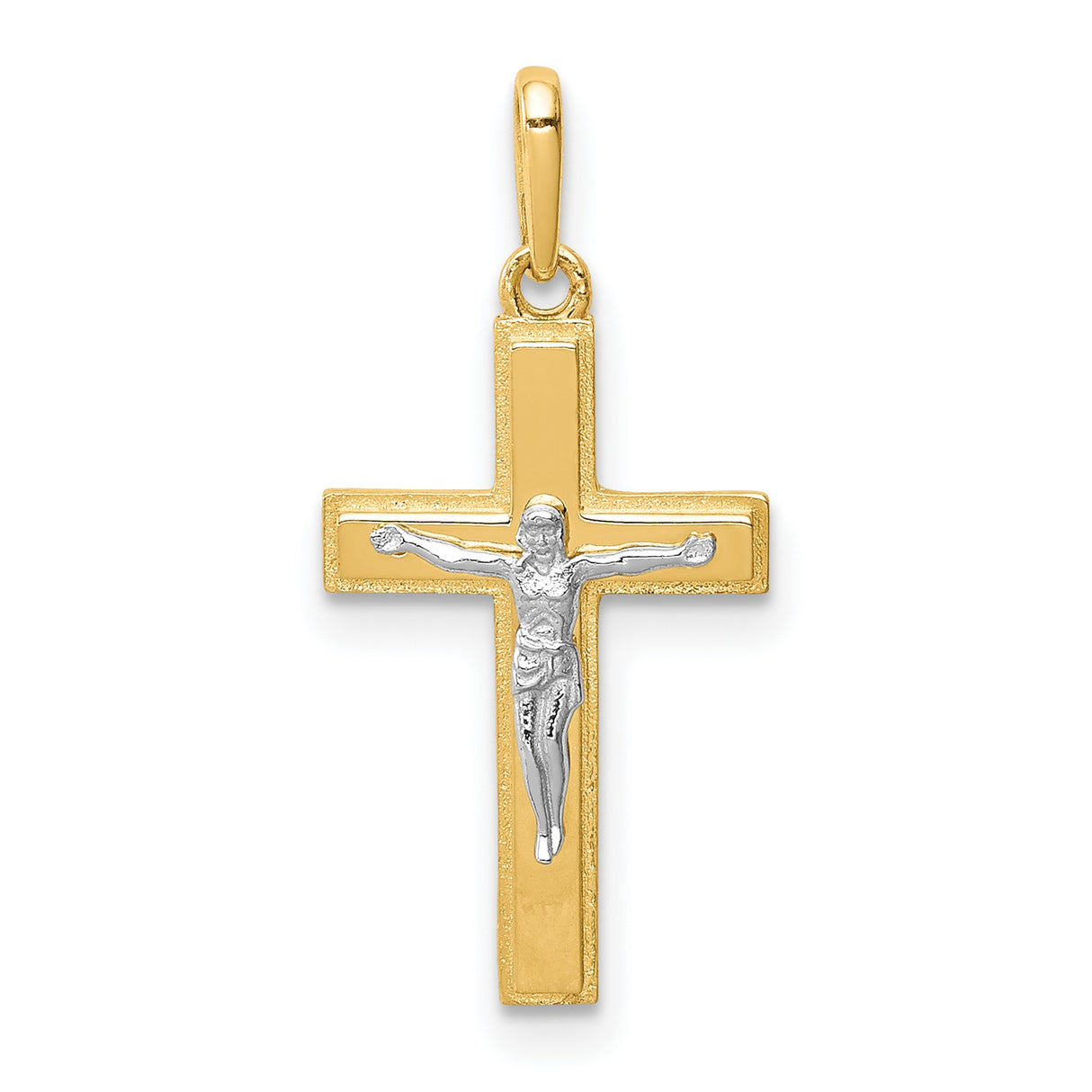 14k Two-Tone Gold Crucifix Cross Pendant with Jesus Figure Catholic Religious Charm