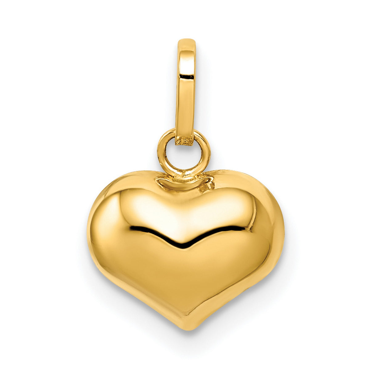 14k Yellow Gold Puffed Heart Charm Pendant, Polished Romantic Symbol for Women