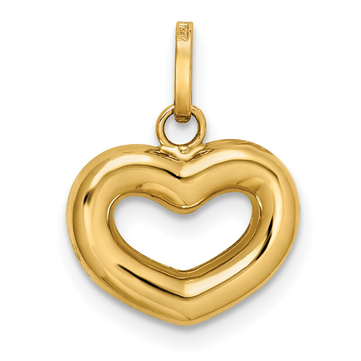 14k Yellow Gold Open Heart Pendant Charm, Hollow Heart Design, Polished Romantic Jewelry for Women