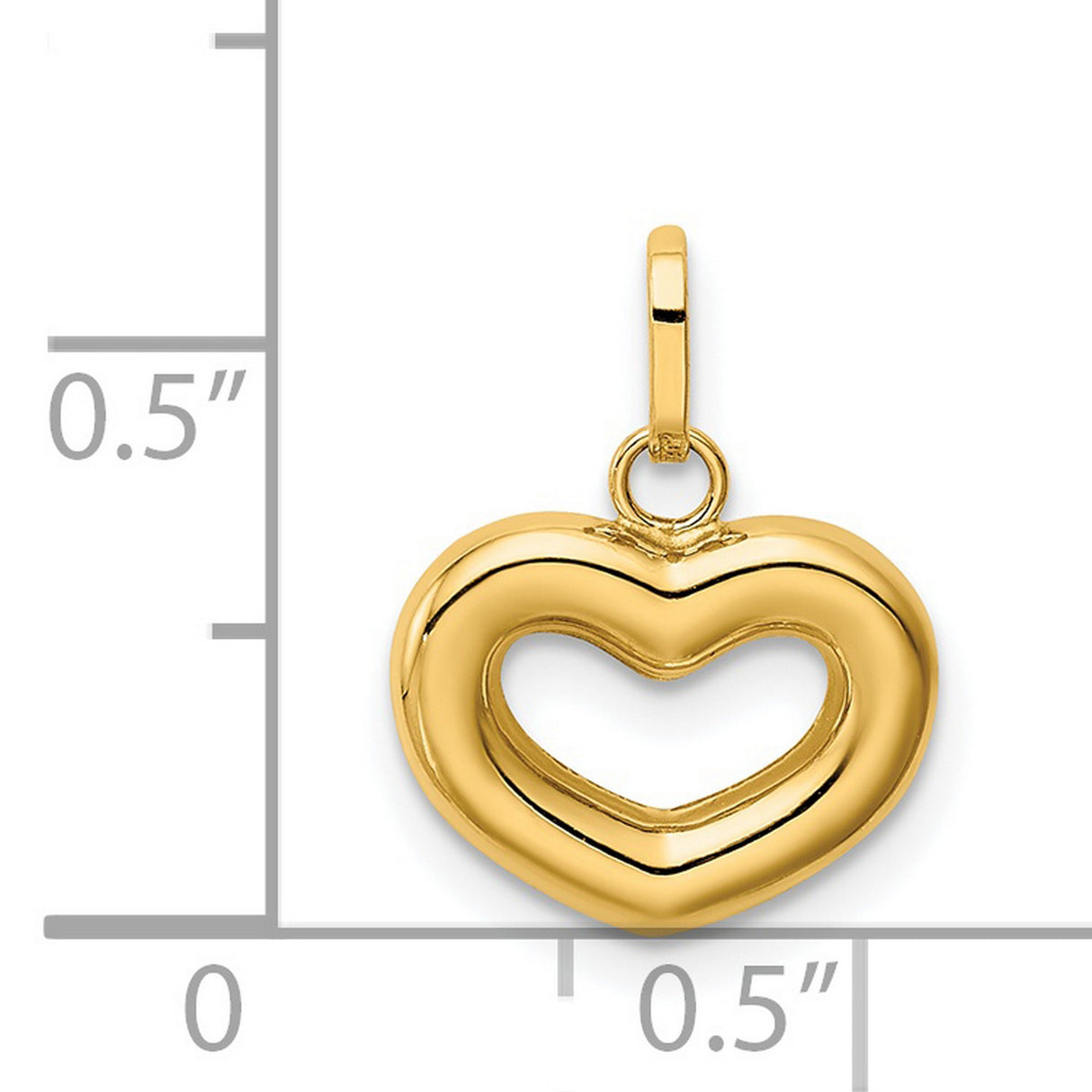 14k Yellow Gold Open Heart Pendant Charm, Hollow Heart Design, Polished Romantic Jewelry for Women
