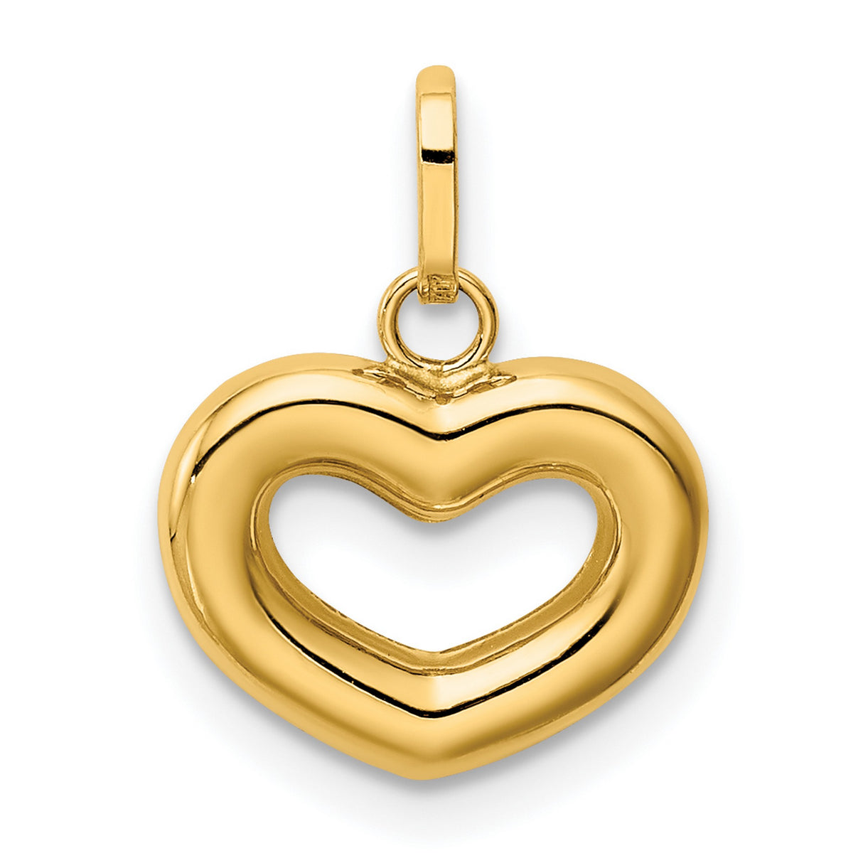 14k Yellow Gold Open Heart Pendant Charm, Hollow Heart Design, Polished Romantic Jewelry for Women