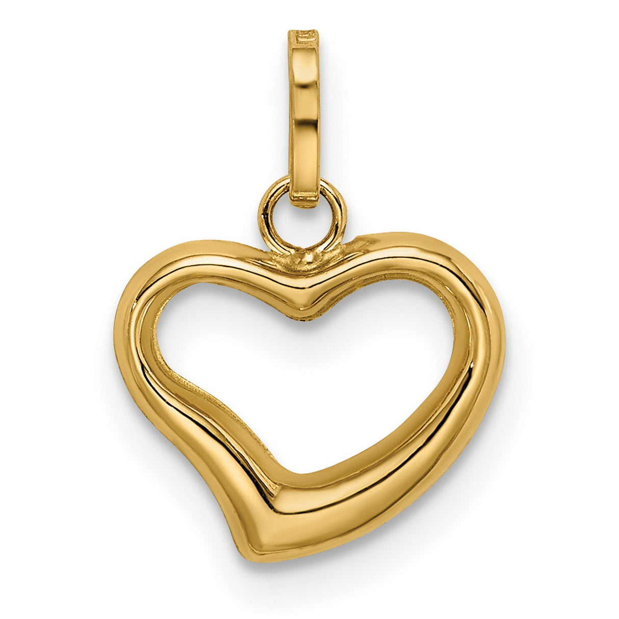 14k Yellow Gold Heart Pendant, Open Cut-Out Design, High Polish Finish for Women