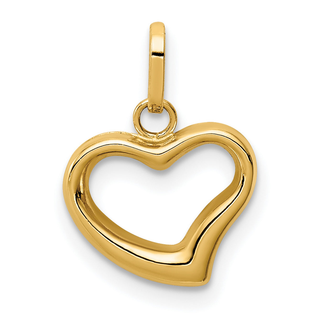 14k Yellow Gold Heart Pendant, Open Cut-Out Design, High Polish Finish for Women