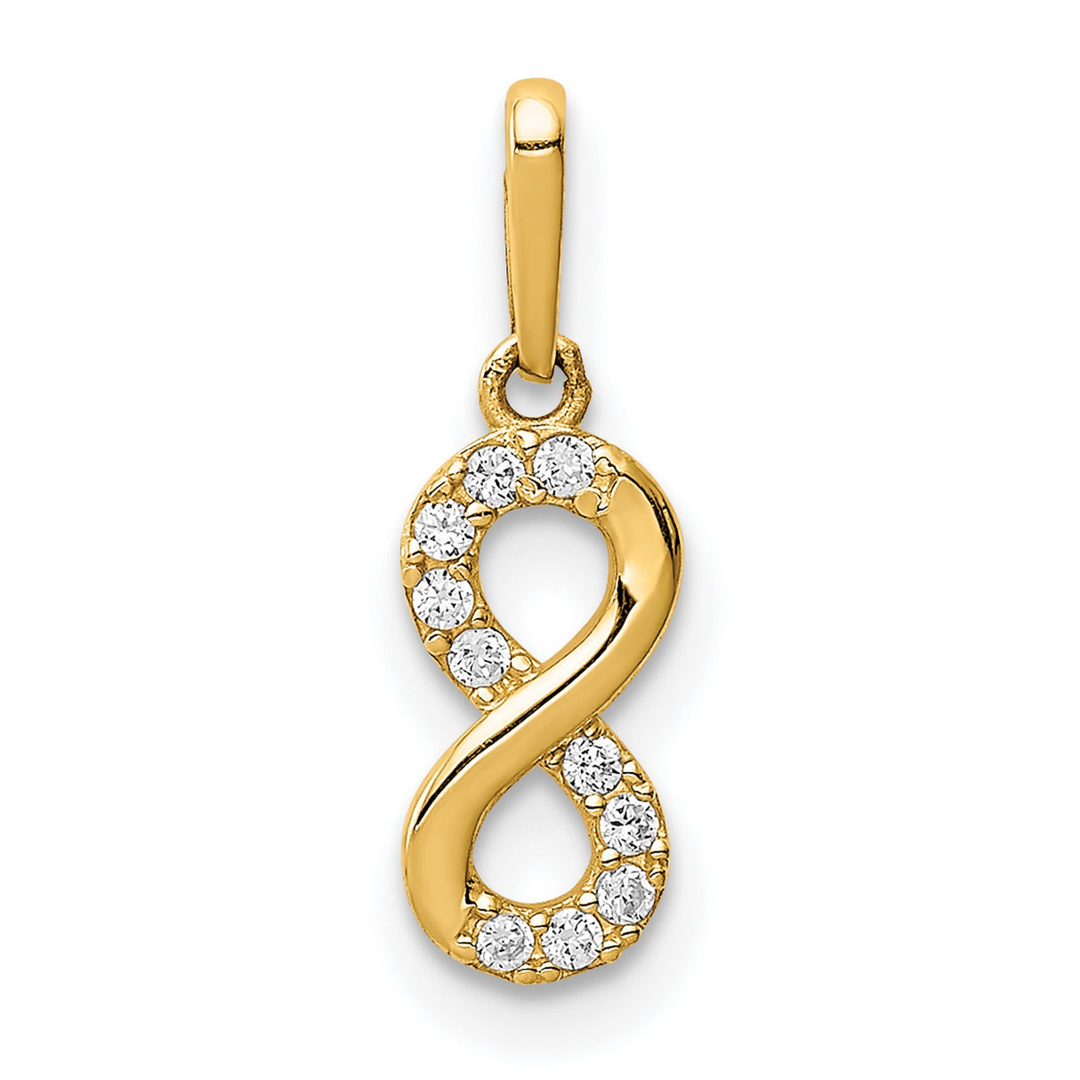14k Yellow Gold Infinity Pendant with Cubic Zirconia Accents, Symbol of Eternal Love