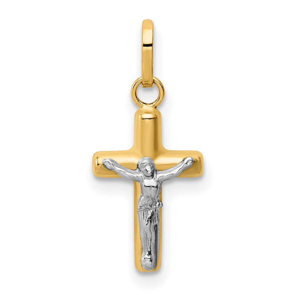 14k Multi-Tone Gold Crucifix Pendant, Jesus on Cross Religious Christian Charm