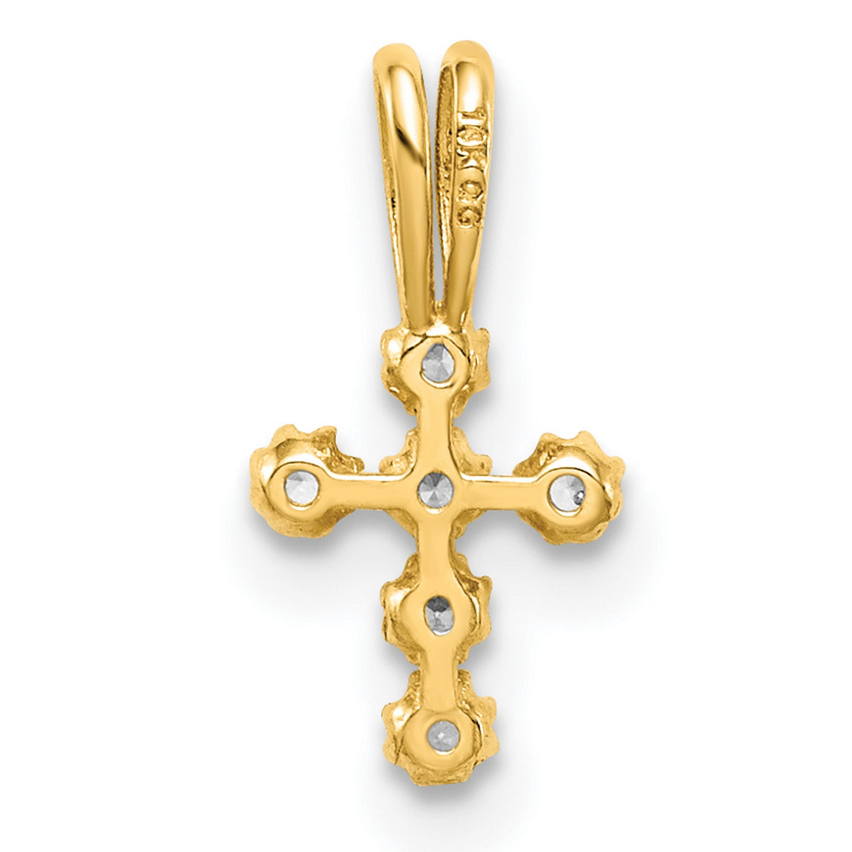 14k Yellow Gold Cross Pendant with Diamond Floral Prong Setting, Christian Religious Charm for Women