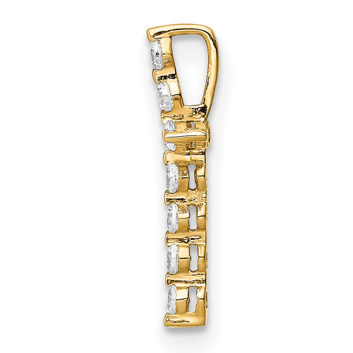 14k Yellow Gold Cross Pendant with Round Cut White Gemstone, Christian Religious Jewelry for Women