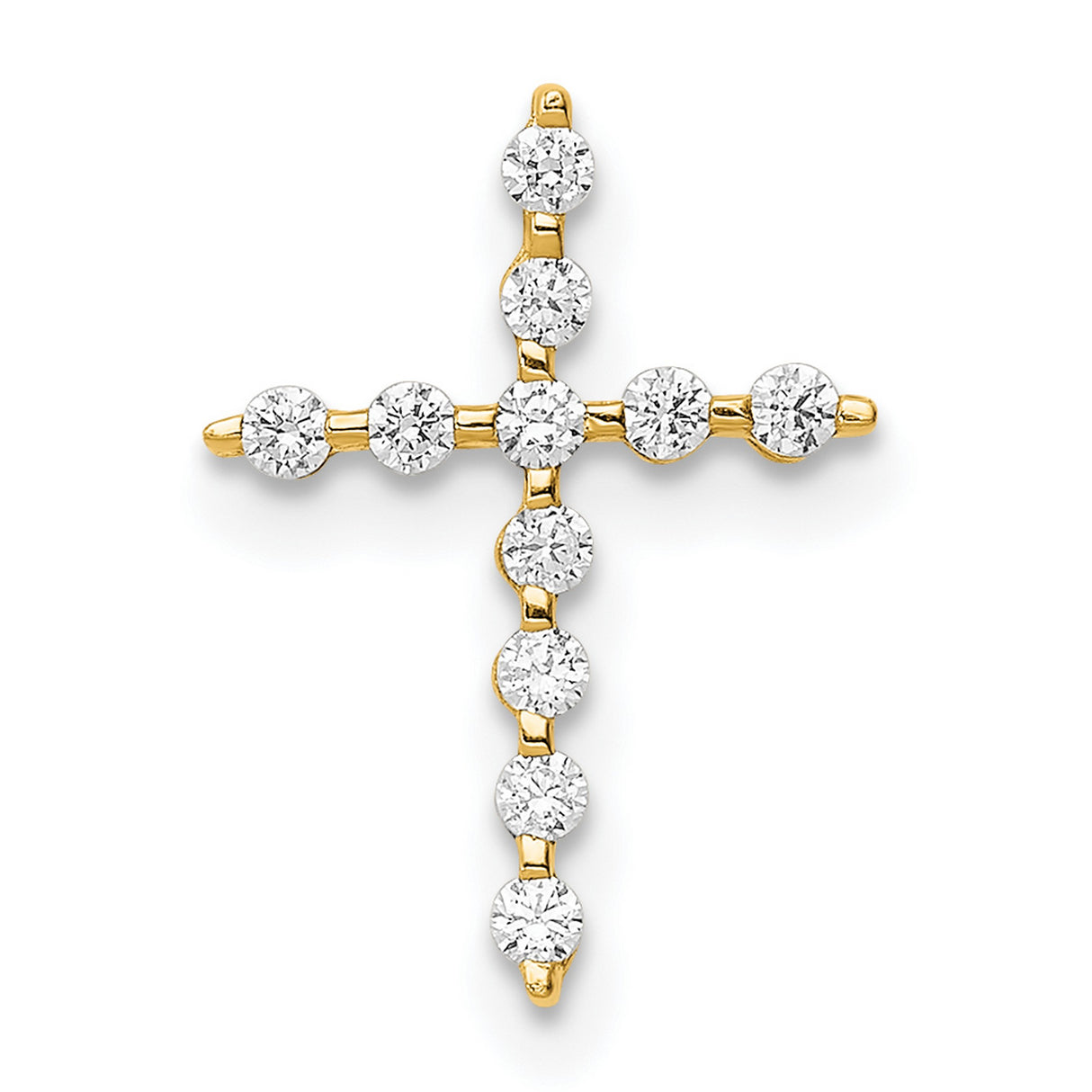 14k Yellow Gold Cross Pendant with Round Cut White Gemstone, Christian Religious Jewelry for Women