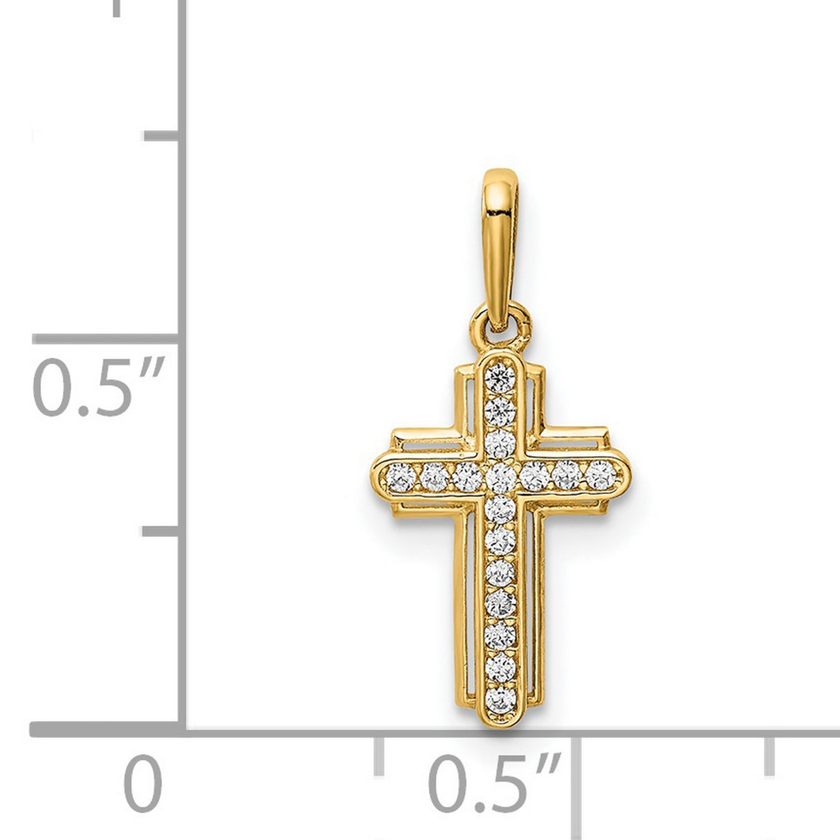 14k Yellow Gold Cross Pendant with Cubic Zirconia, Double Layered Christian Charm for Women