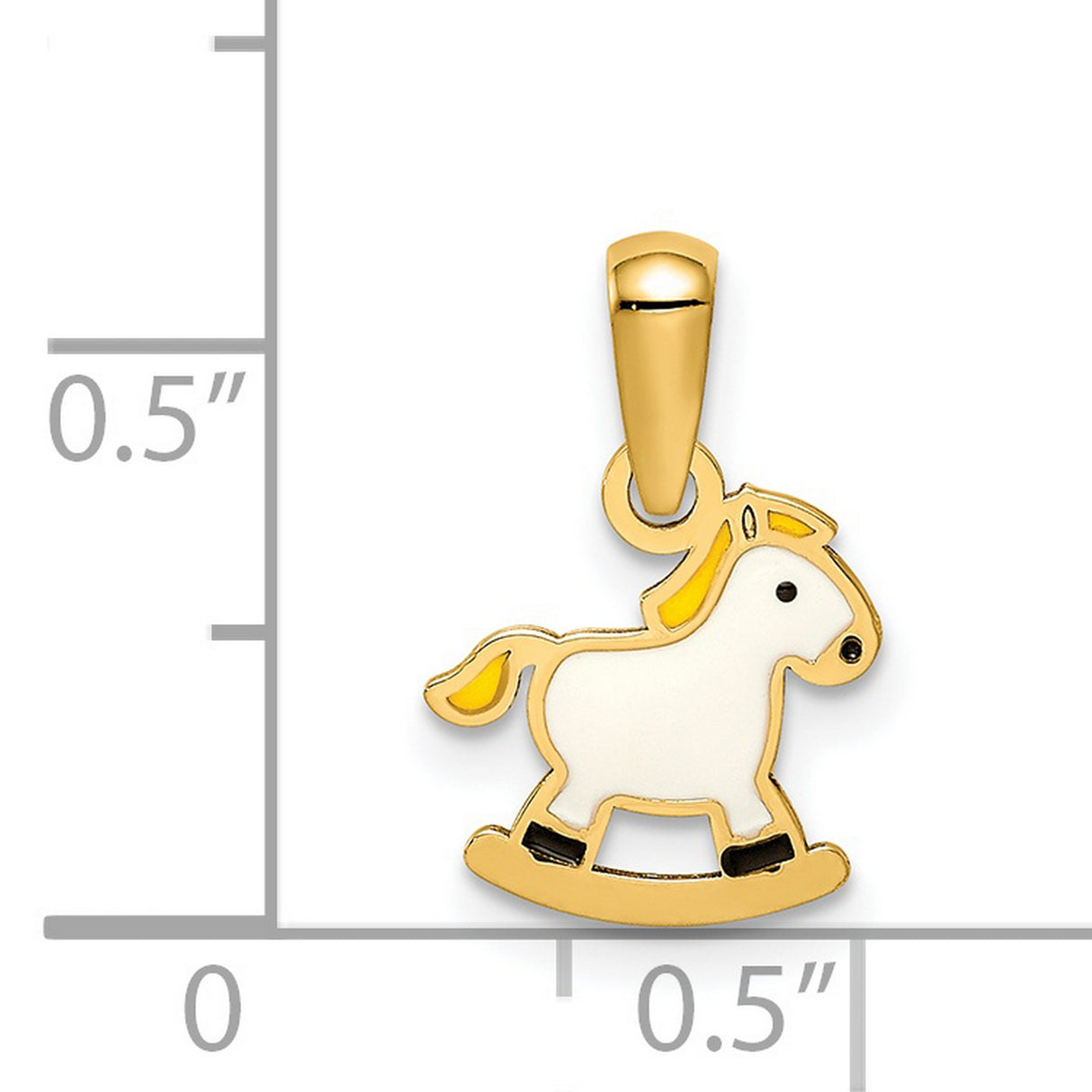 14k Yellow Gold Rocking Horse Pendant with White Enamel, Baby Girl Charm Keepsake