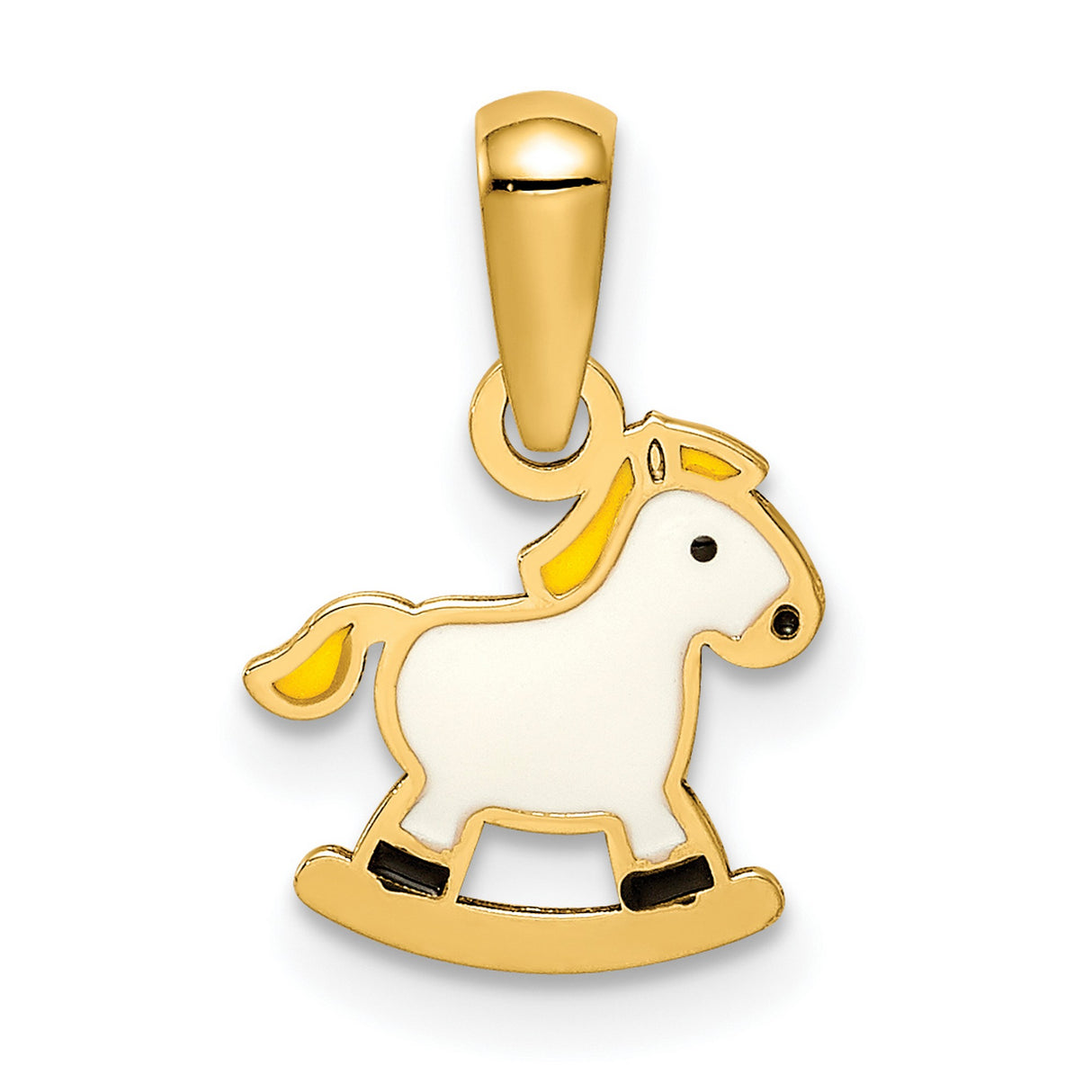 14k Yellow Gold Rocking Horse Pendant with White Enamel, Baby Girl Charm Keepsake