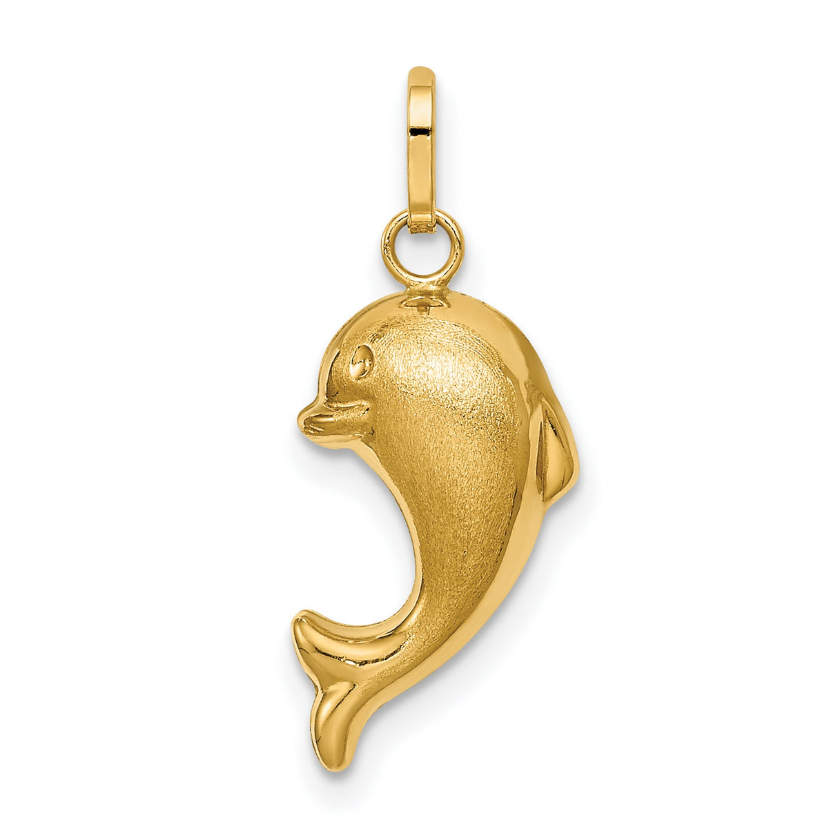 14k Yellow Gold Dolphin Pendant, Satin Finish Ocean Theme Charm for Women or Unisex