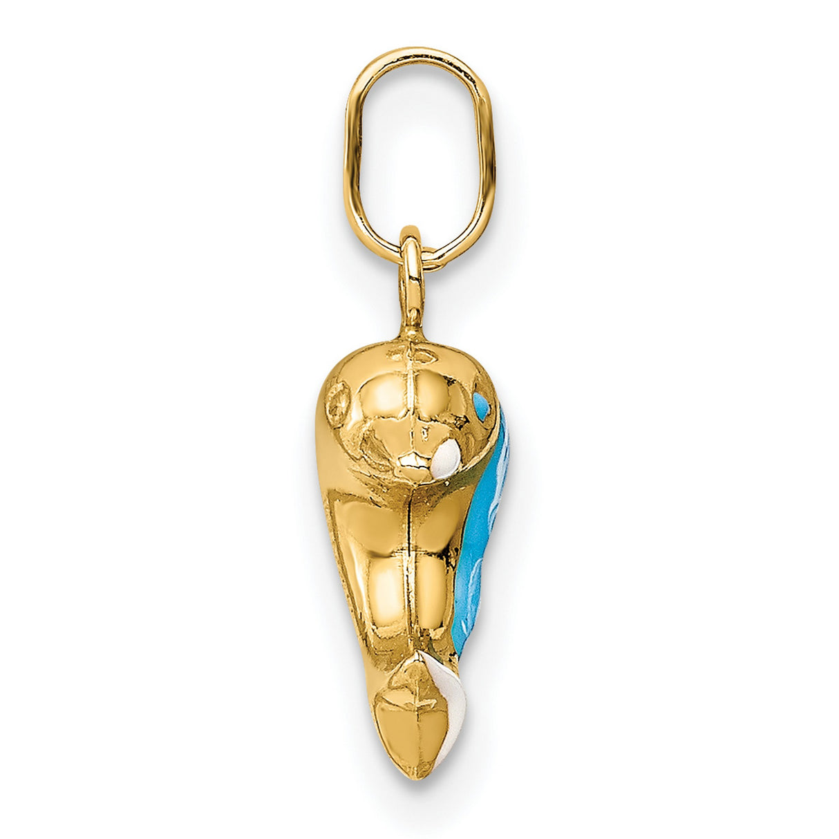 14k Yellow Gold Dolphin Pendant with Blue and White Enamel, Nautical Ocean Theme Charm