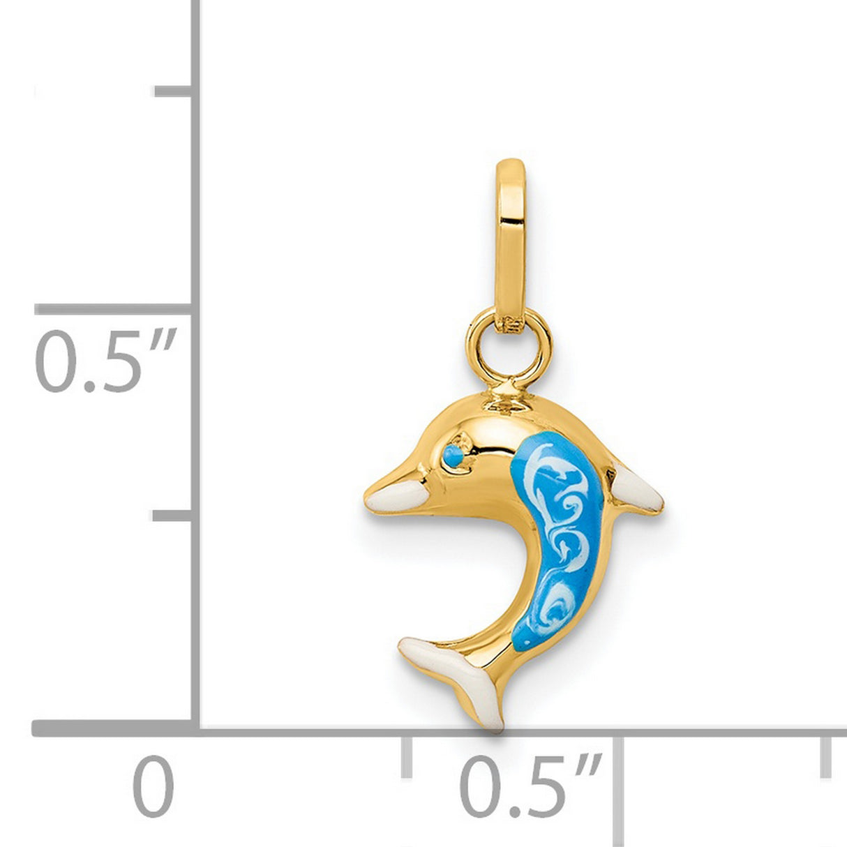 14k Yellow Gold Dolphin Pendant with Blue and White Enamel, Nautical Ocean Theme Charm
