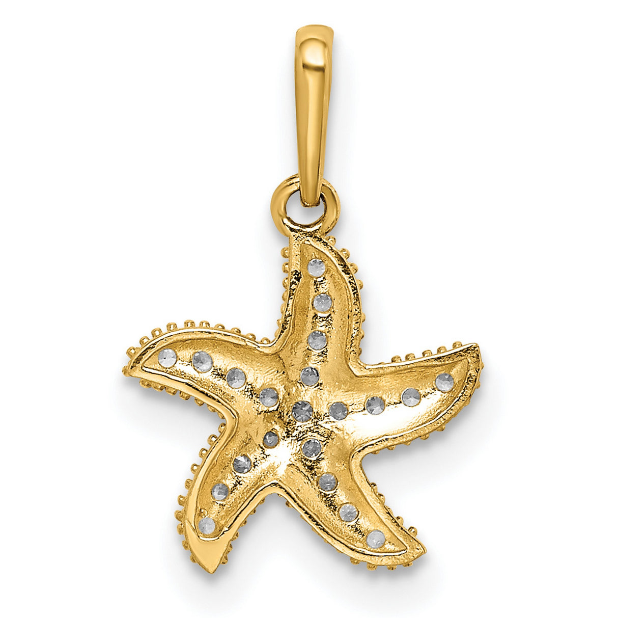 14k Yellow Gold Starfish Pendant with Sparkling White Stones, Ocean Inspired Coastal Jewelry