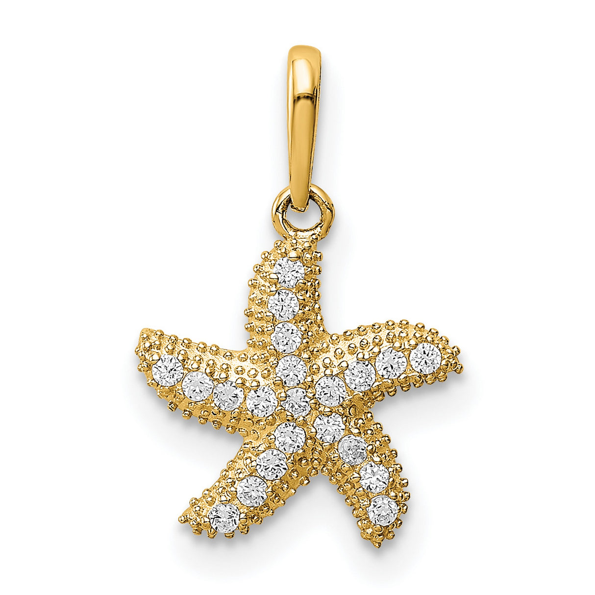 14k Yellow Gold Starfish Pendant with Sparkling White Stones, Ocean Inspired Coastal Jewelry