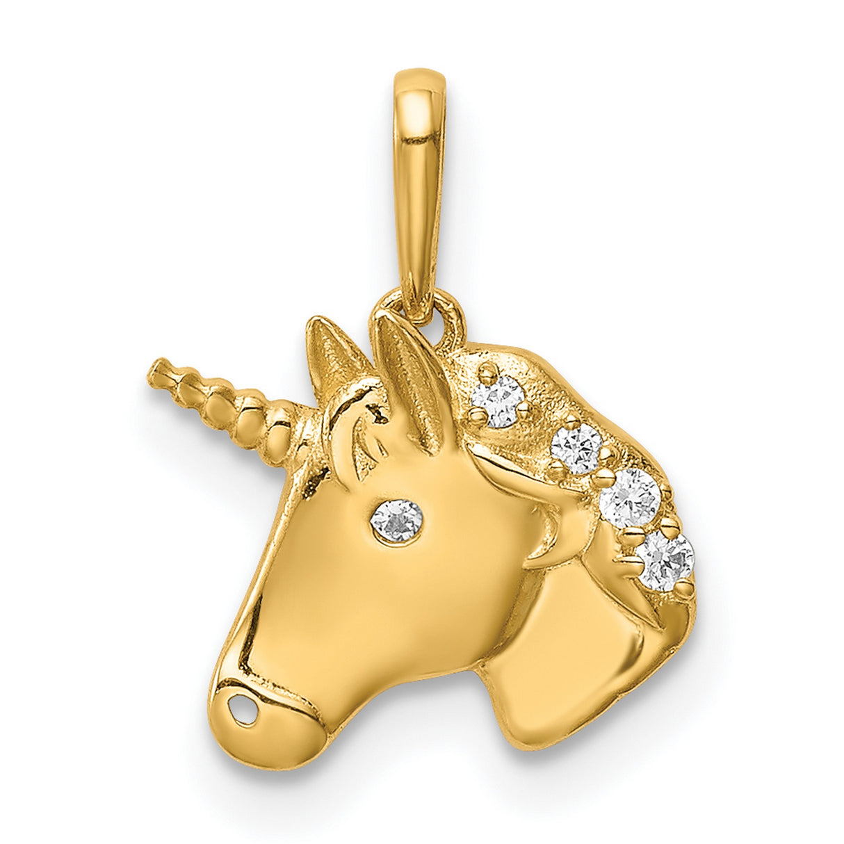 14k Yellow Gold Unicorn Pendant with Diamond Accent, Whimsical Fantasy Jewelry for Women and Girls