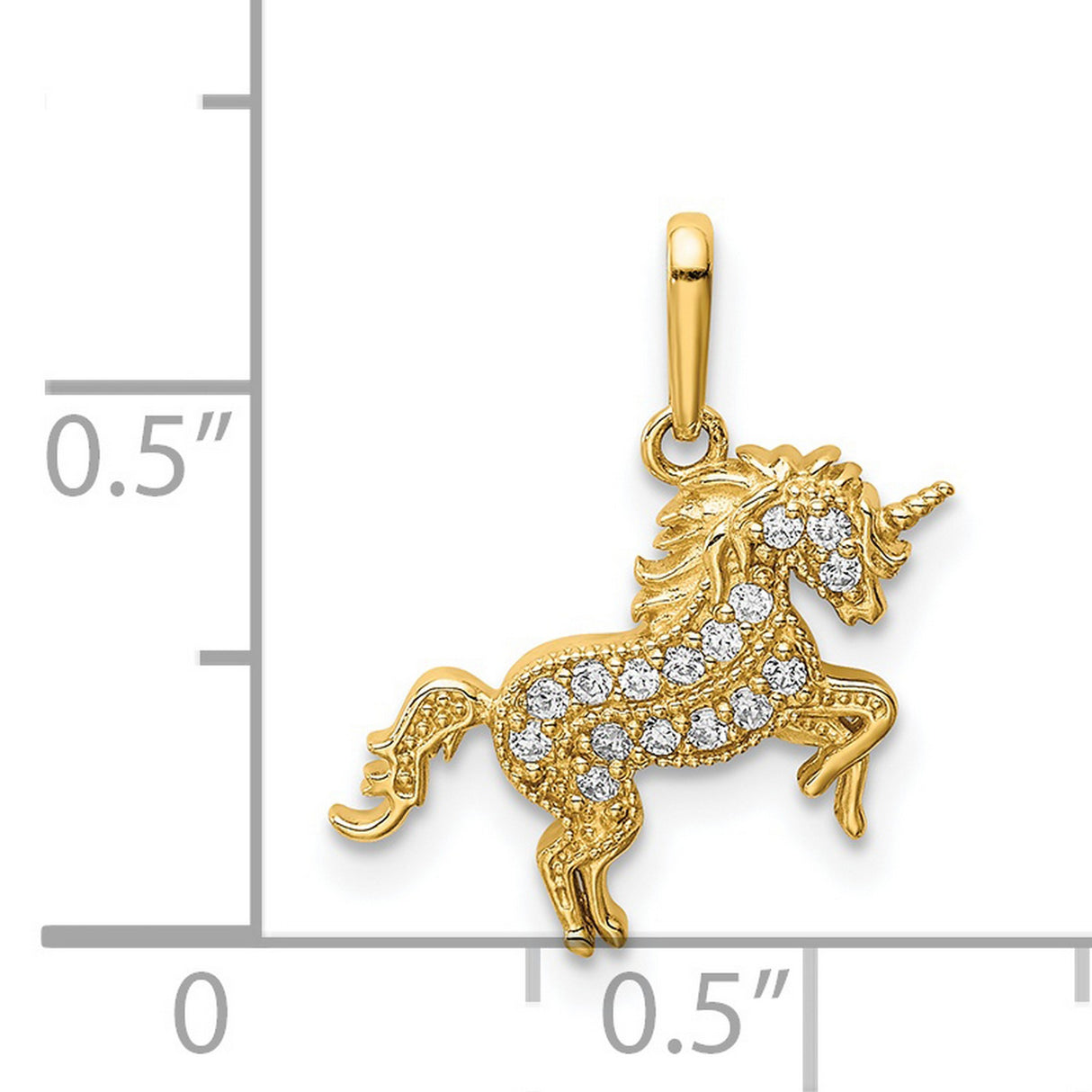 14k Yellow Gold Unicorn Pendant with Cubic Zirconia, Prancing Mythical Design for Women