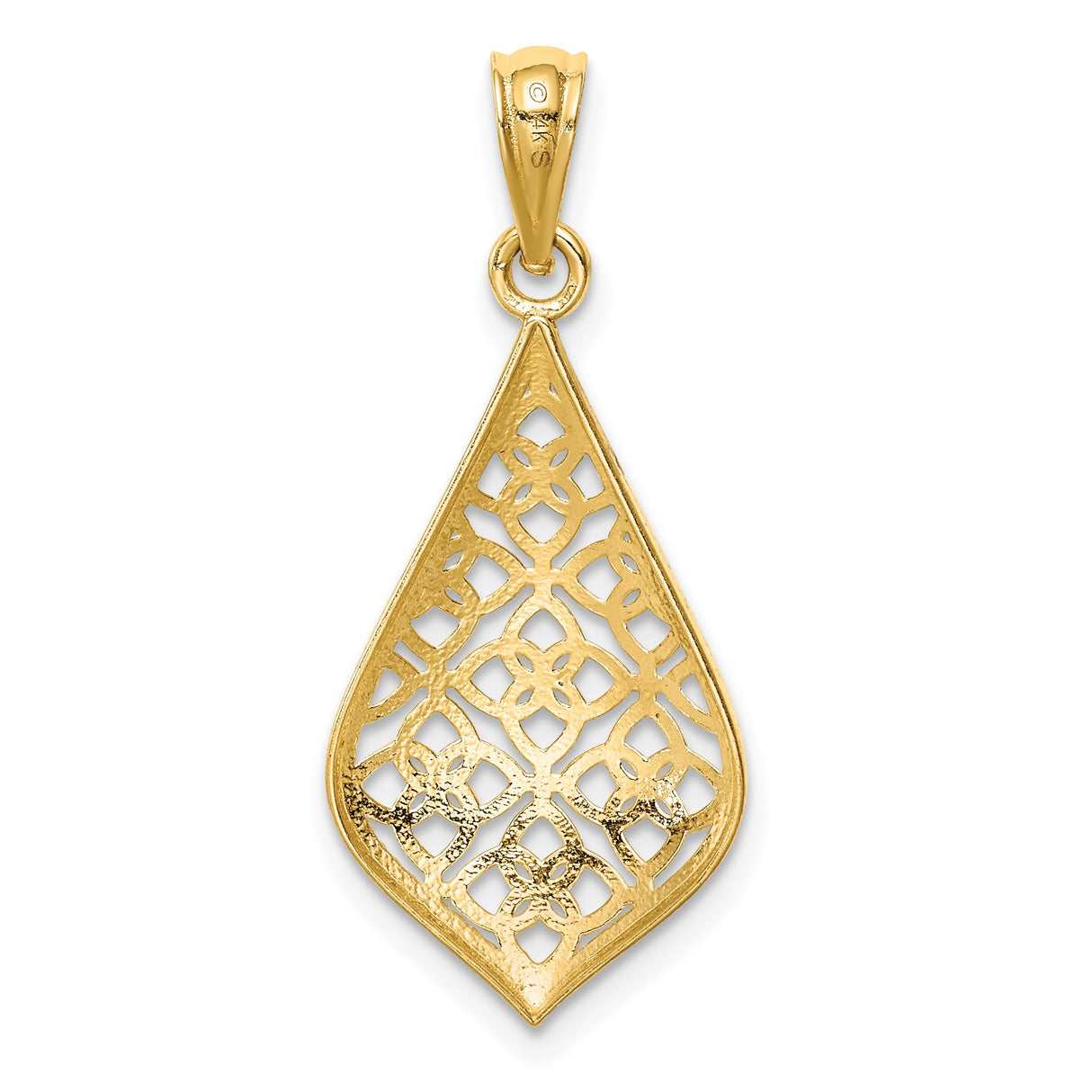 14k Yellow Gold Teardrop Pendant with Floral Lattice Filigree Design