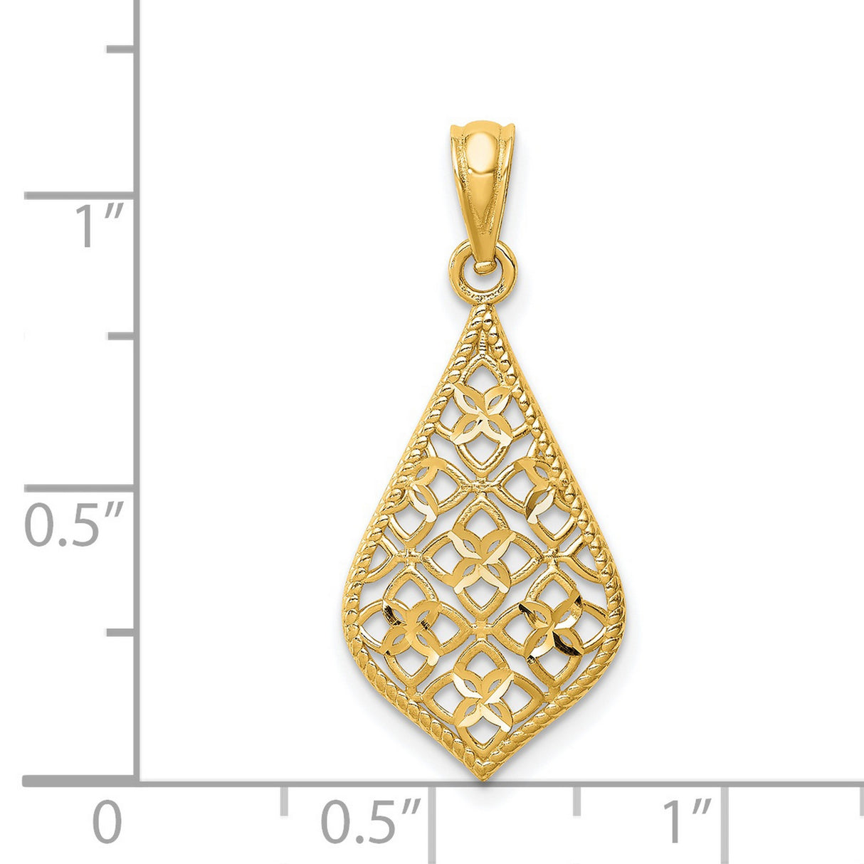 14k Yellow Gold Teardrop Pendant with Floral Lattice Filigree Design