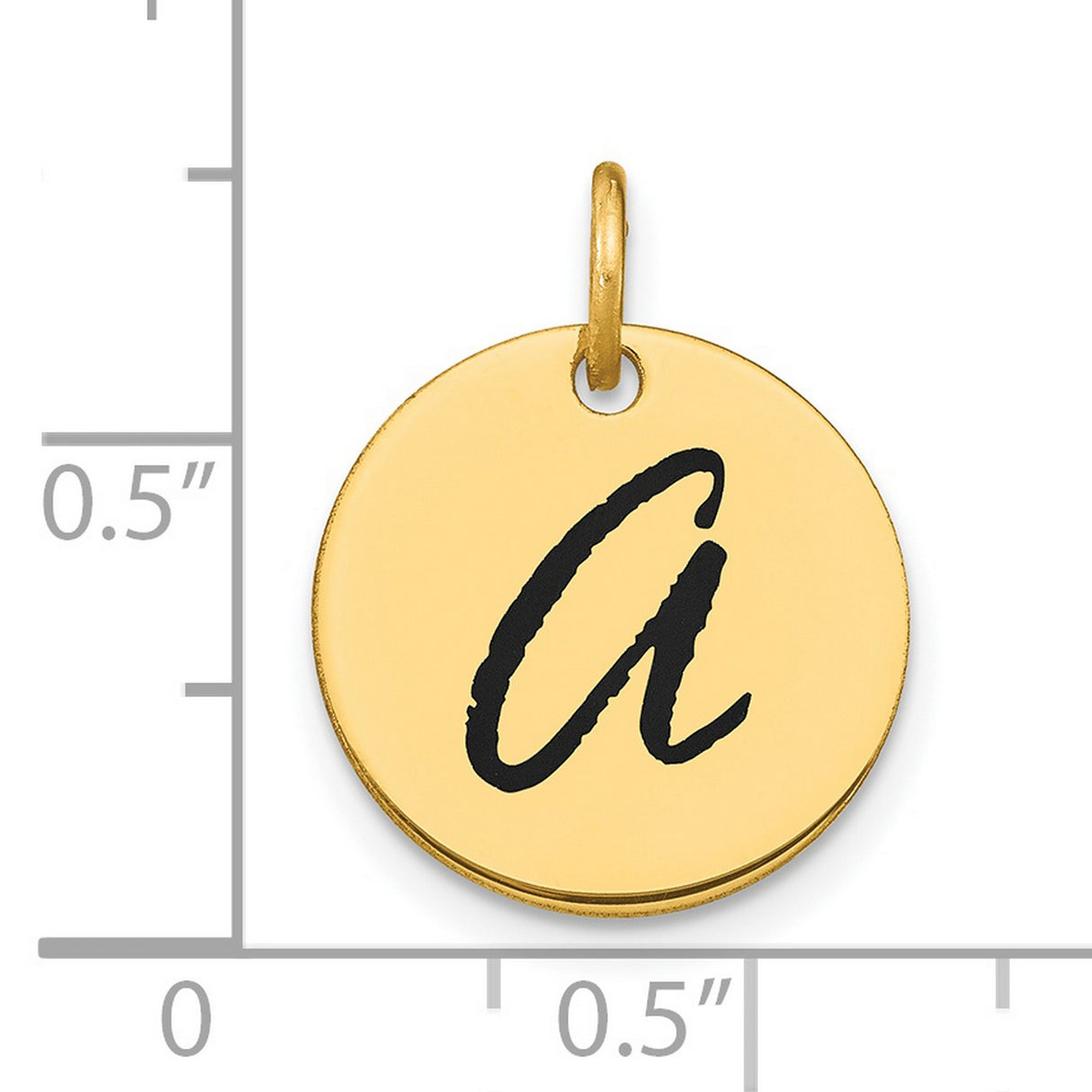 14k Yellow Gold Initial Pendant with Black Script Letter A, Enameled Disk Charm