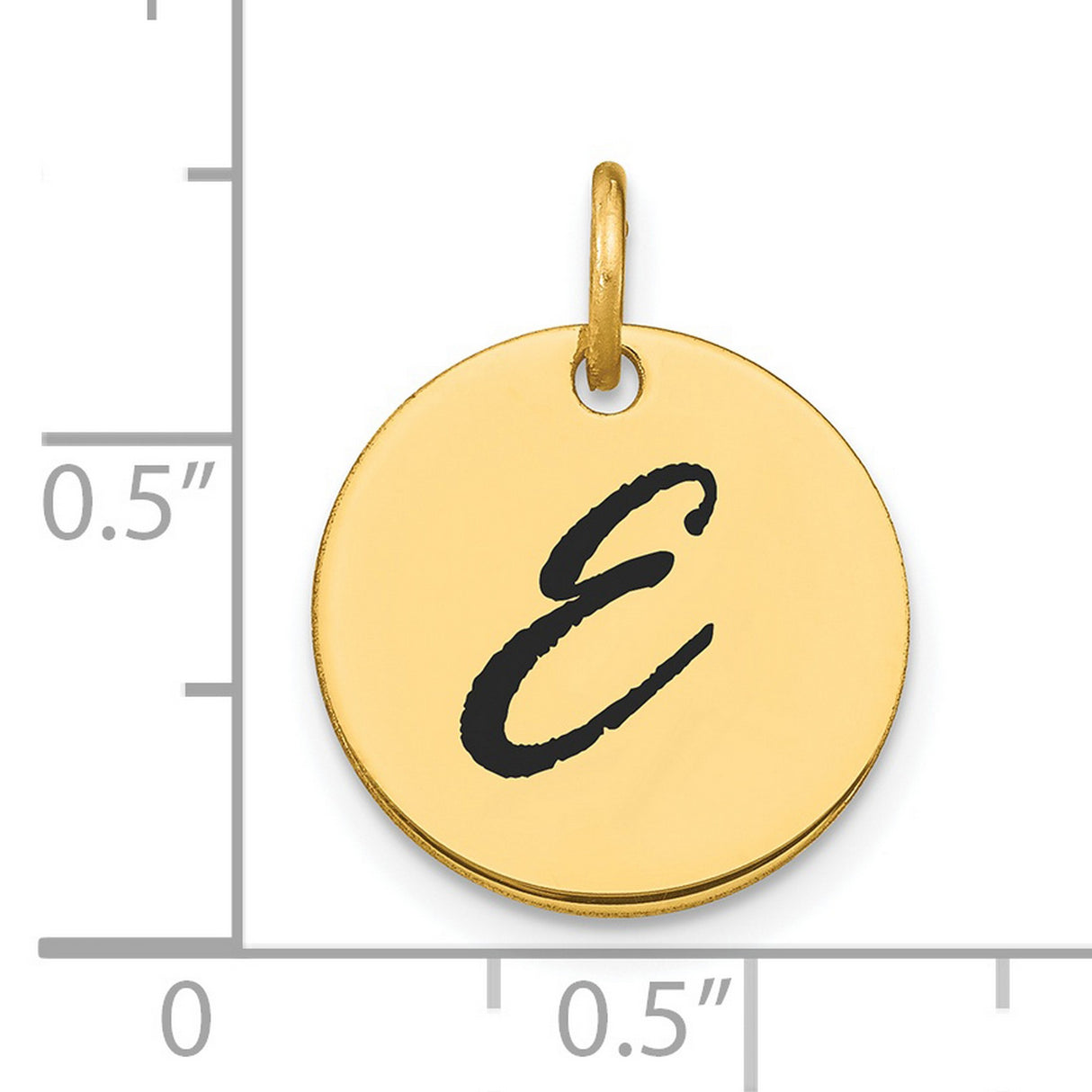 14k Yellow Gold Pendant with Black Script Letter E, Custom Initial Charm for Women or Unisex Wear
