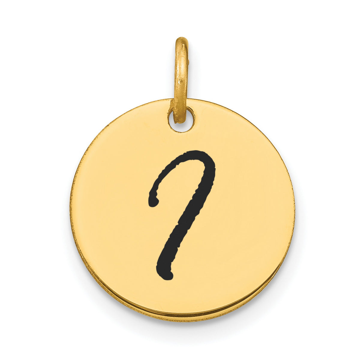 14k Yellow Gold Initial Pendant with Black Script Letter J, Dainty Monogram Charm