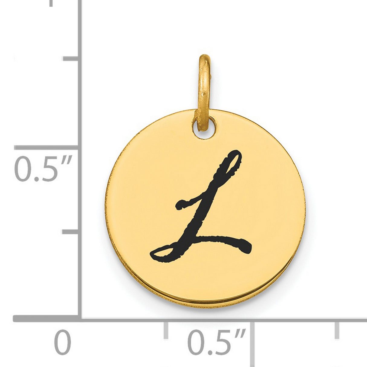 14k Yellow Gold Round Script Letter L Pendant, Polished Initial Disc Charm for Women or Unisex