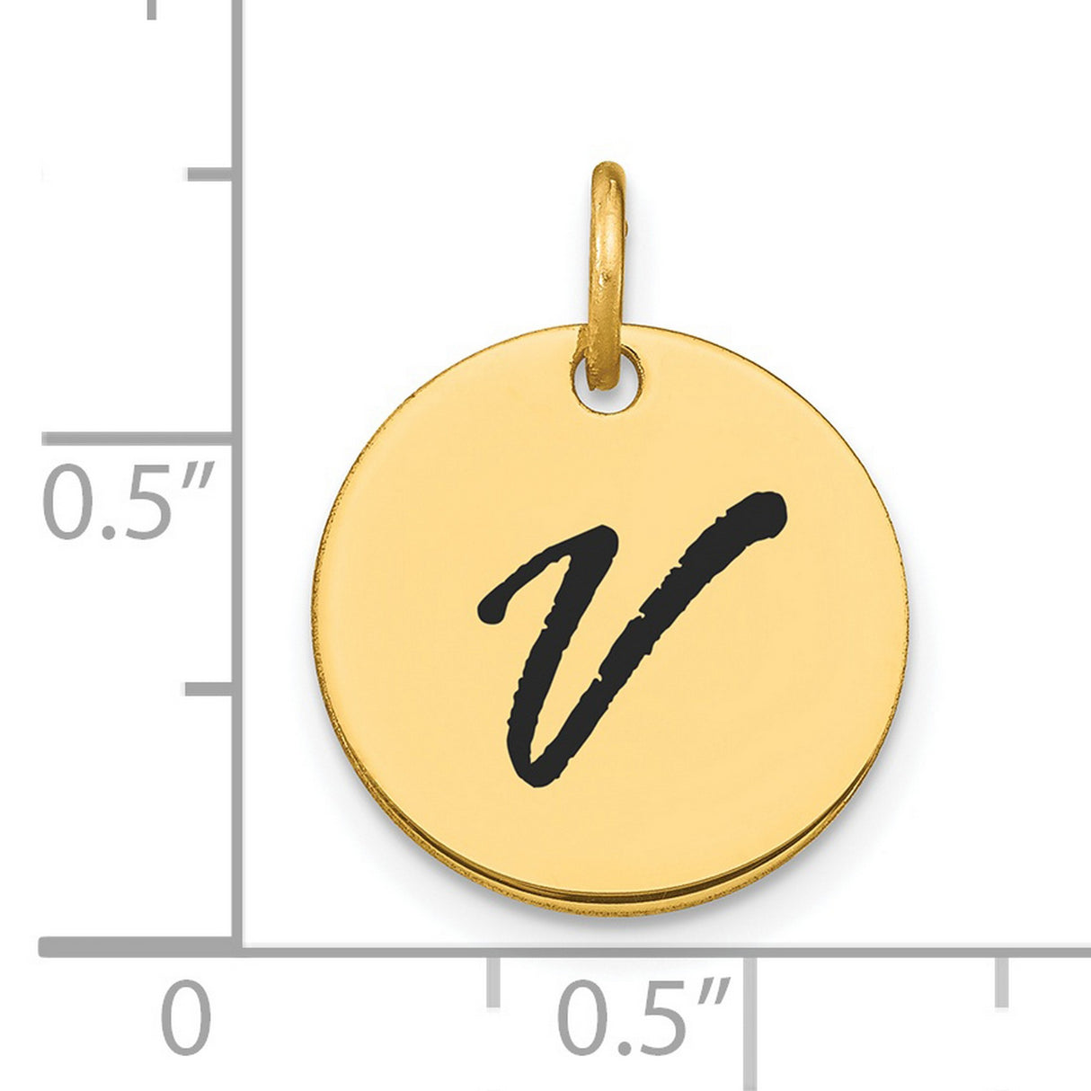14k Yellow Gold Initial Pendant with Script Letter V, Modern Monogram Charm
